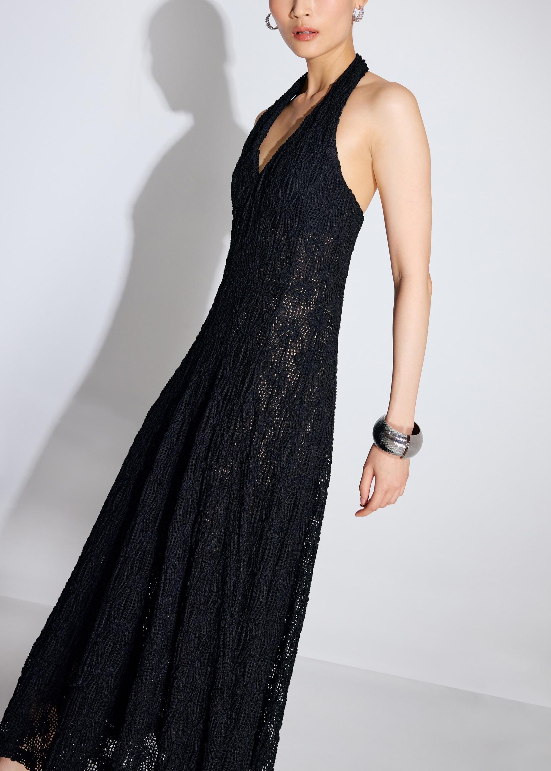 Crochet Halter Plunge Fit & Flare Midaxi Dress - Image 4