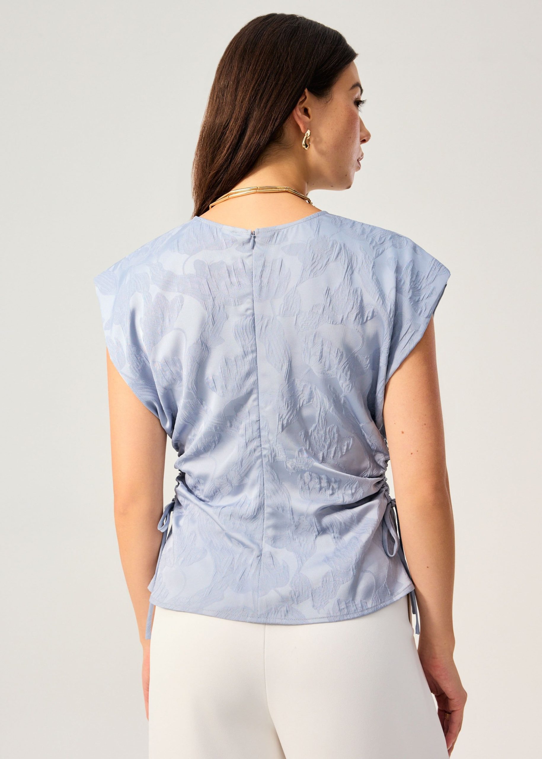 Ananya Side Ruching Satin Round Neck Top - Image 11