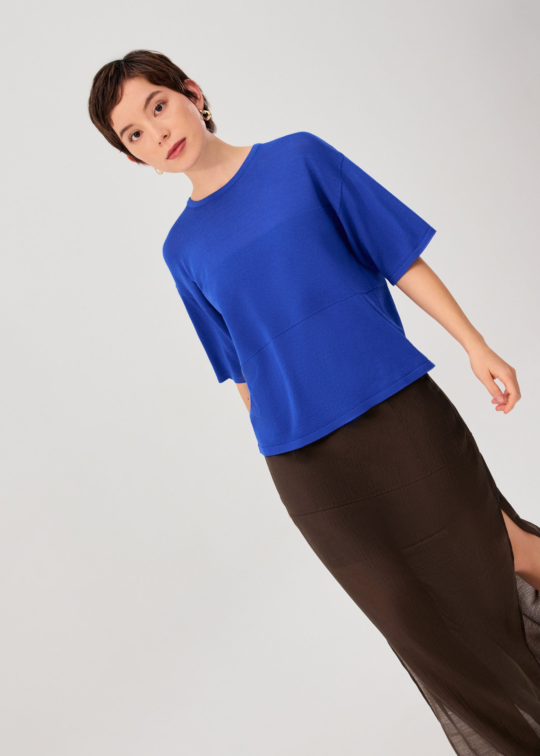 Oversized Sheer Knit Front Panel Boxy Tee - Image 12