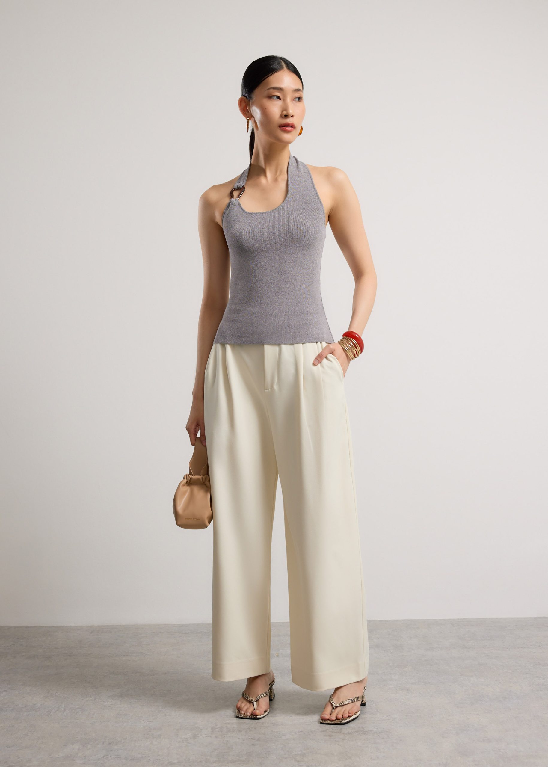 Buckle Detail Knit Halter Fitted Top - Image 17