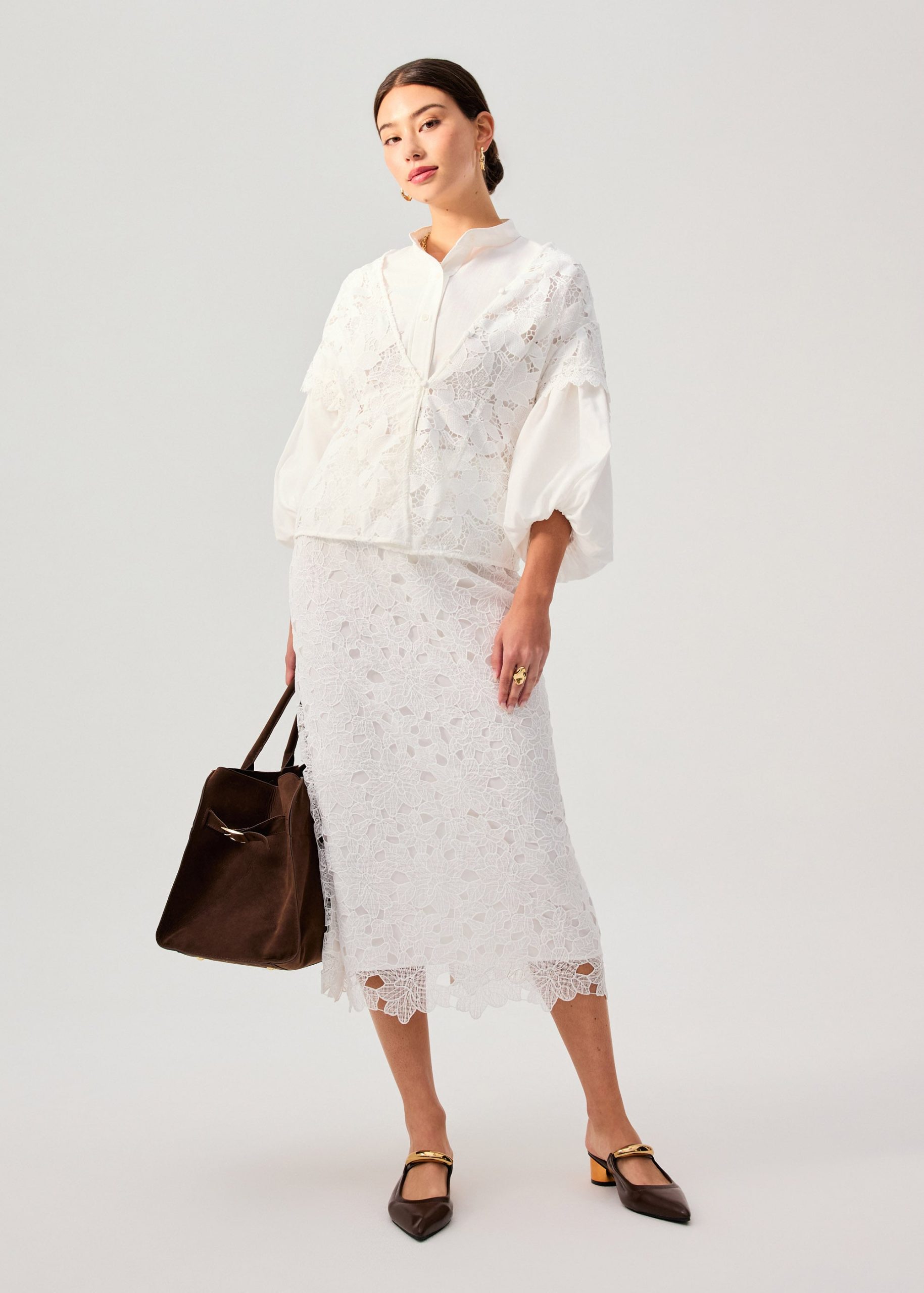 Floral Lace Column Midi Skirt - Image 2