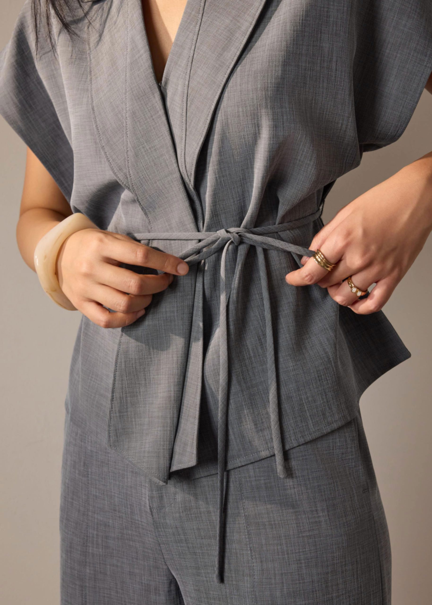 Vina Detachable Sash Melange Front Wrap Top - Image 11