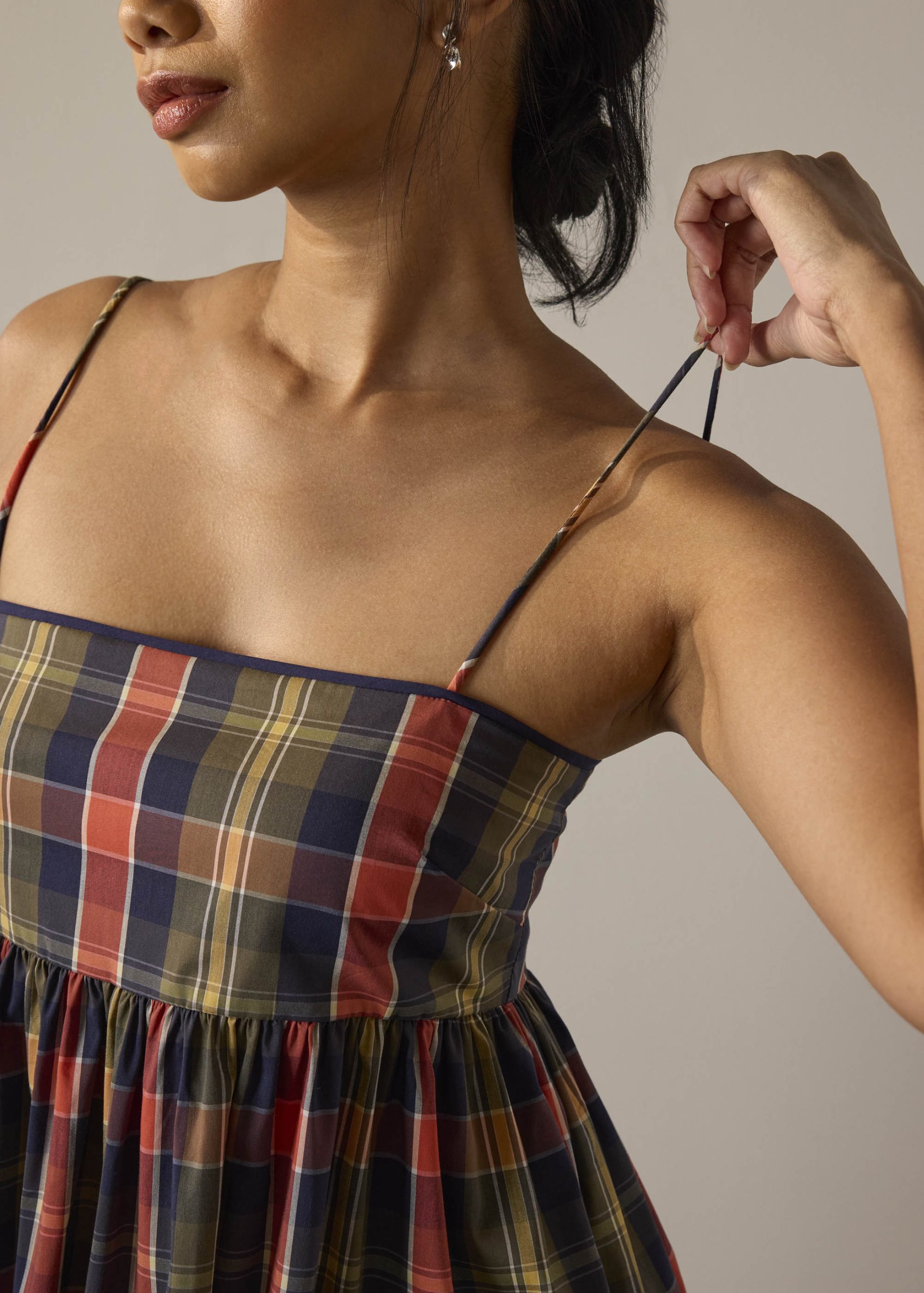 Checkered Cotton Peplum Camisole - Image 3