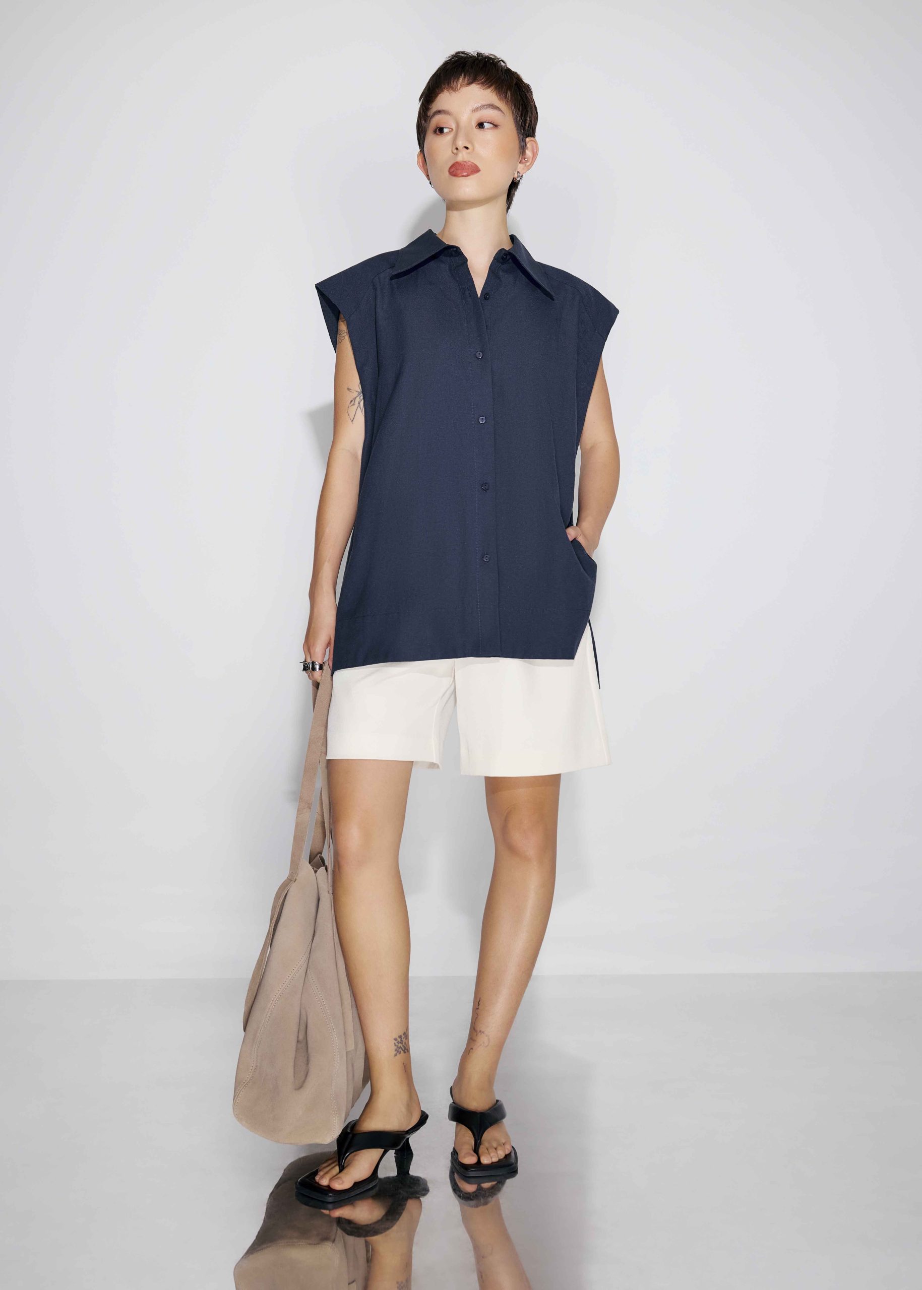 Relaxed Cotton Long Button Down Shirt - Image 10