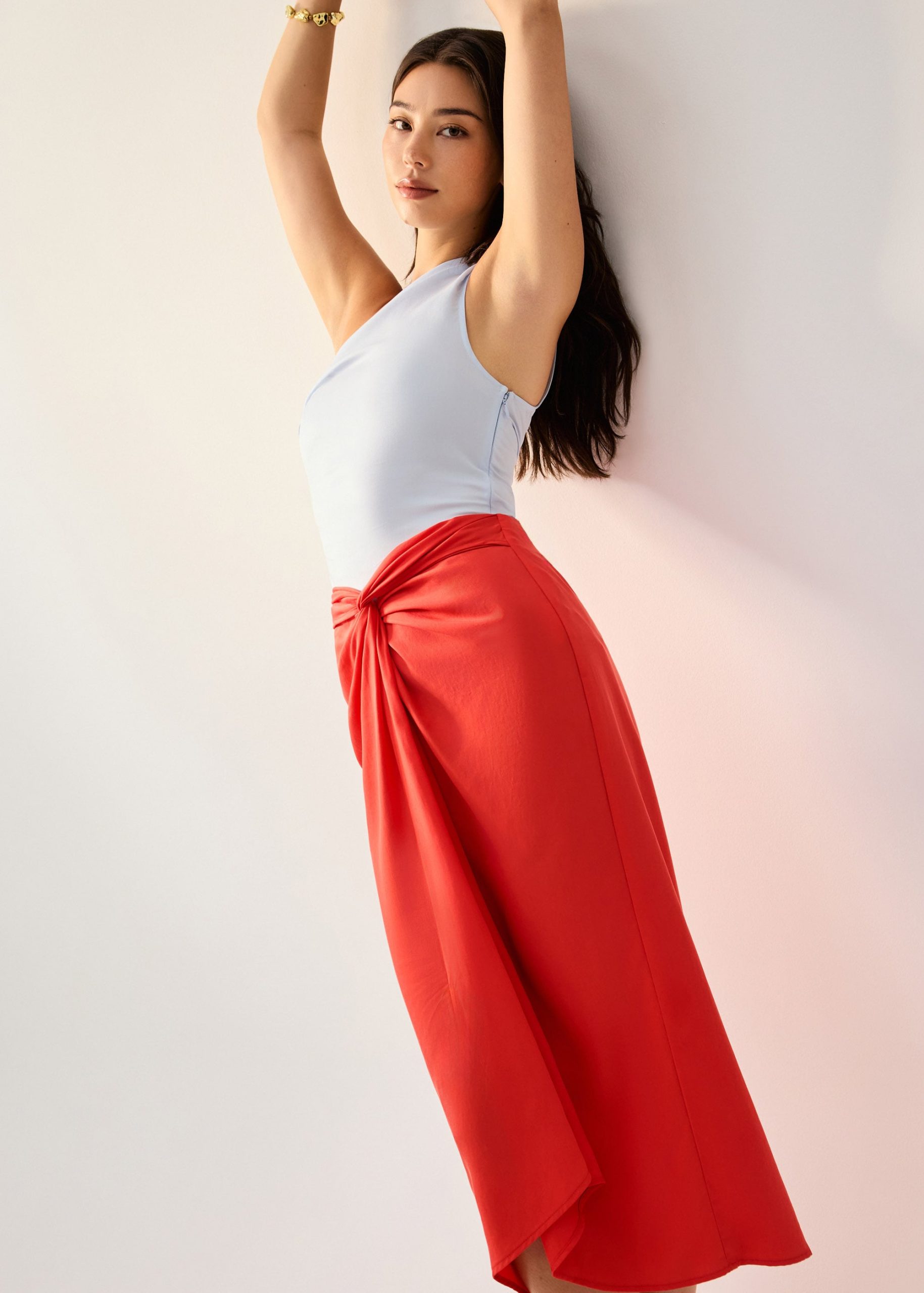 Lyocell Front Twist Column Midaxi Skirt