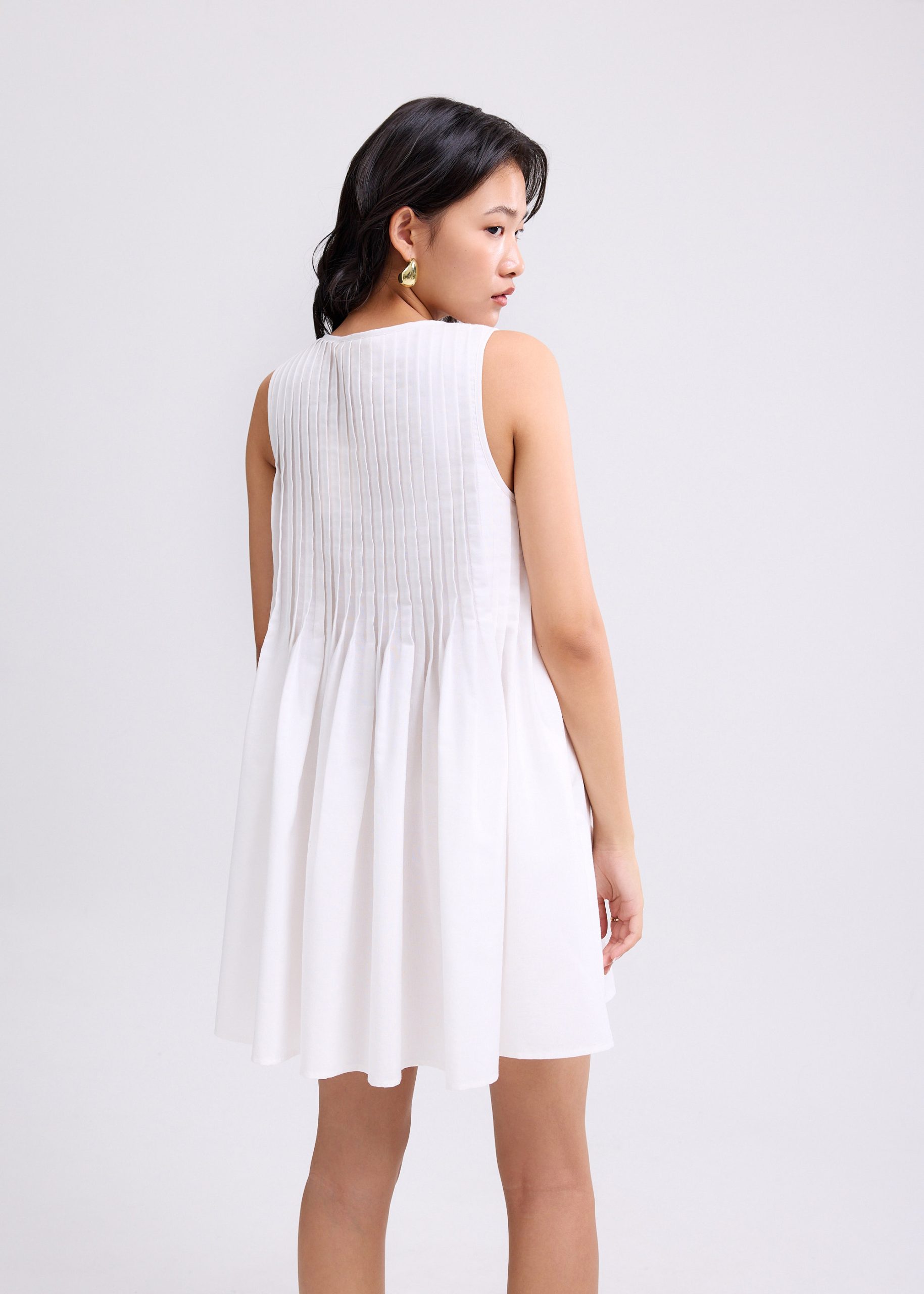 Oxford Pintuck Notched Trapeze Mini Dress - Image 9