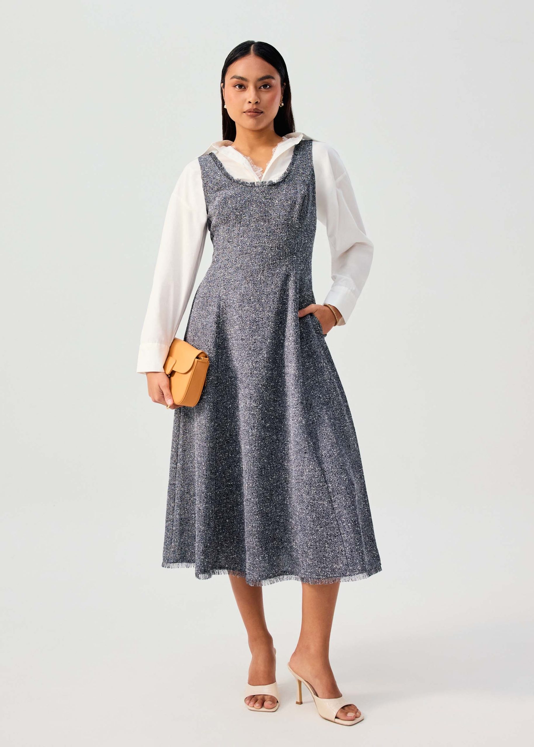 Nina Tweed Scoop Neck Fit & Flare Midaxi Dress - Image 2