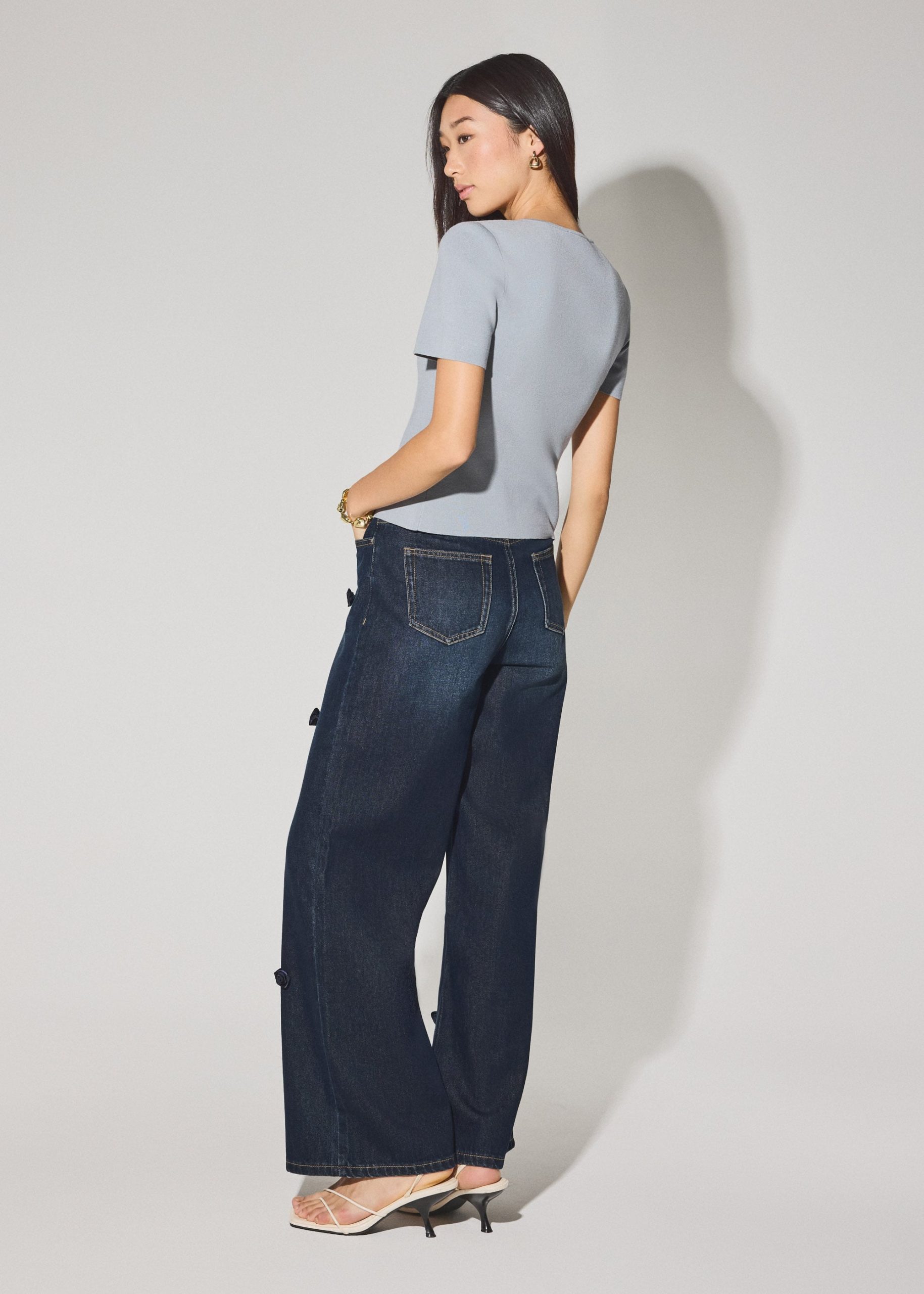 Knit Scallop Edge Fitted Button Down Top - Image 11