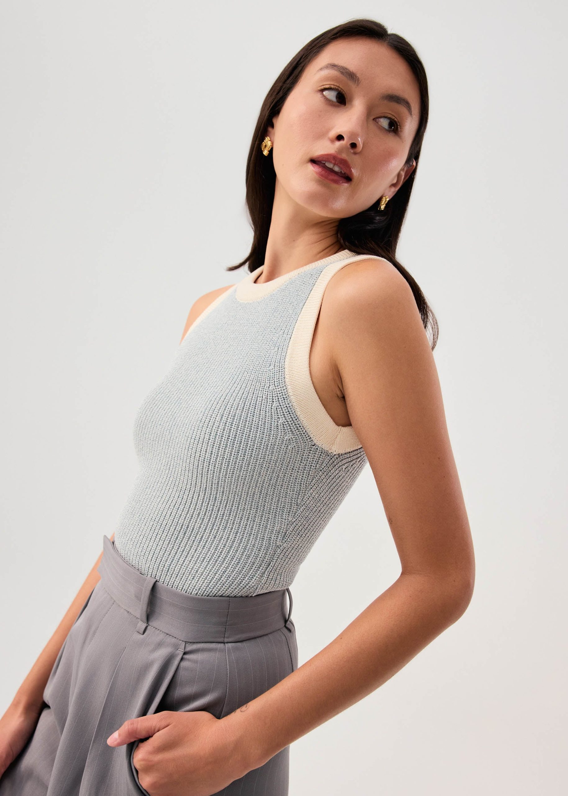 Contrast Piping Knit Racerback Tank - Image 12