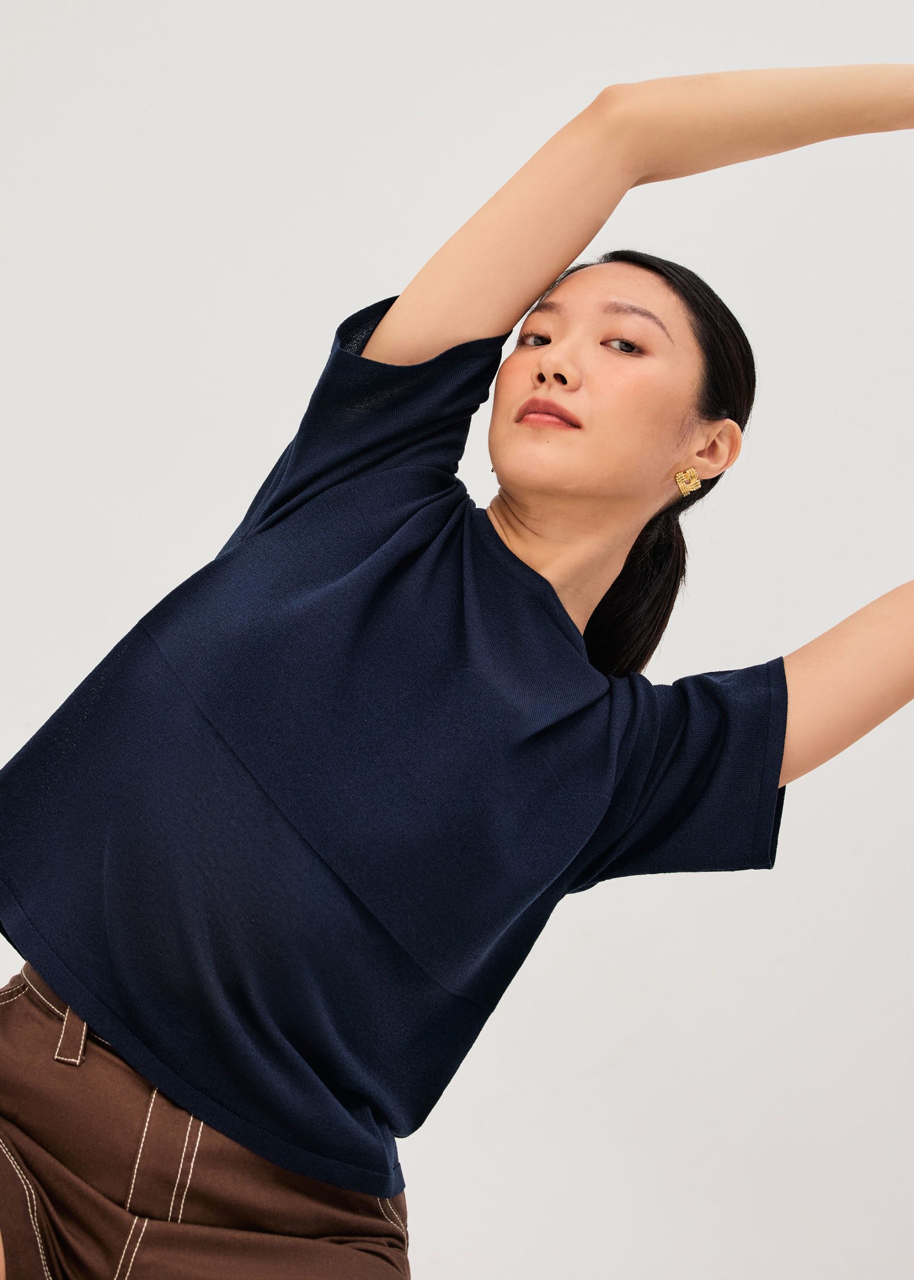 Oversized Sheer Knit Front Panel Boxy Tee - Image 6