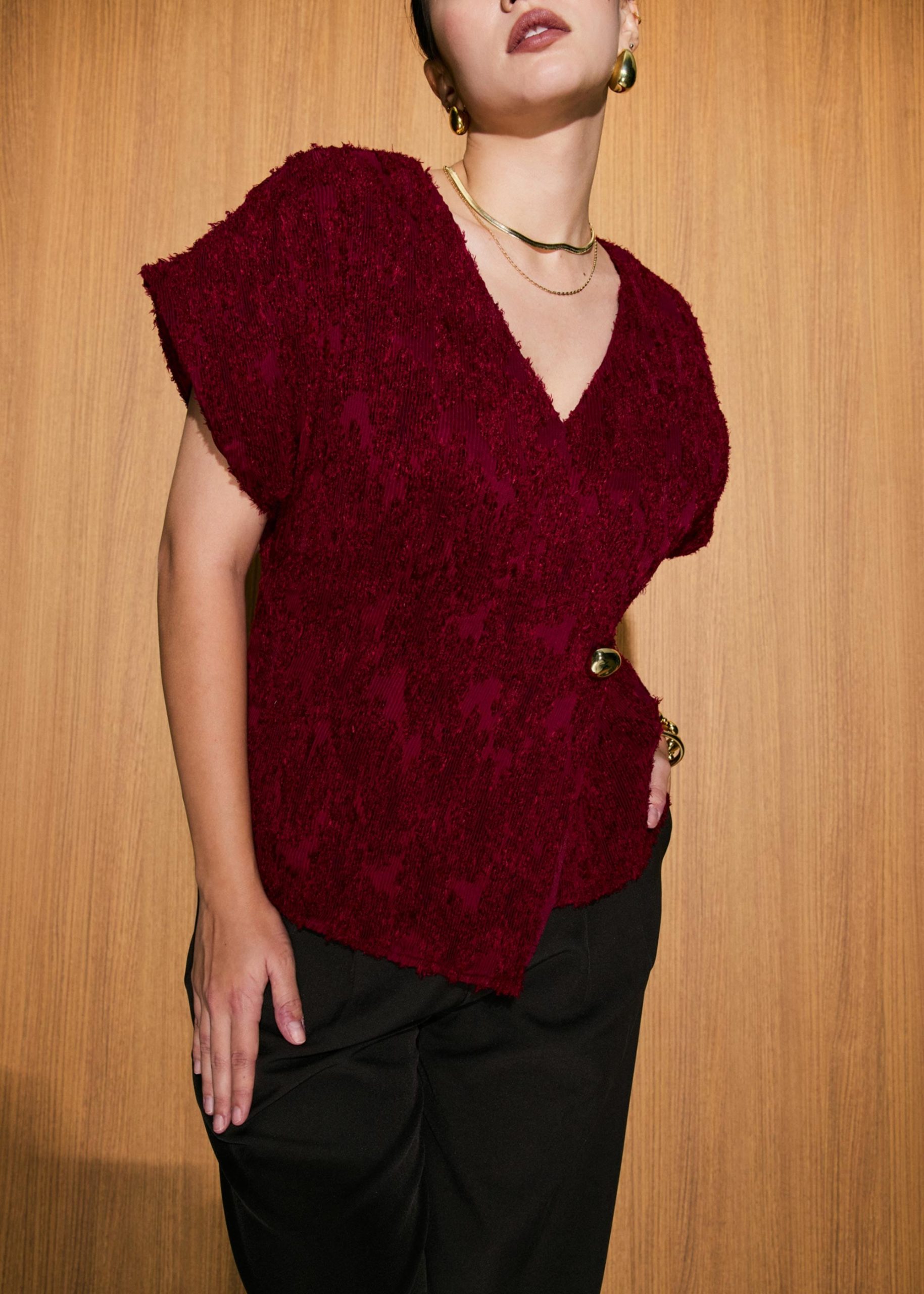 Sonam Textured V-neck Drop Sleeve Top - Image 9