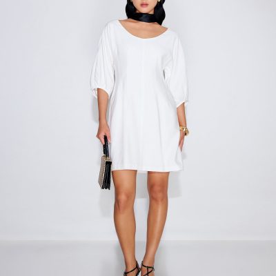 Scoop Neck Puff Sleeve A-Line Mini Dress