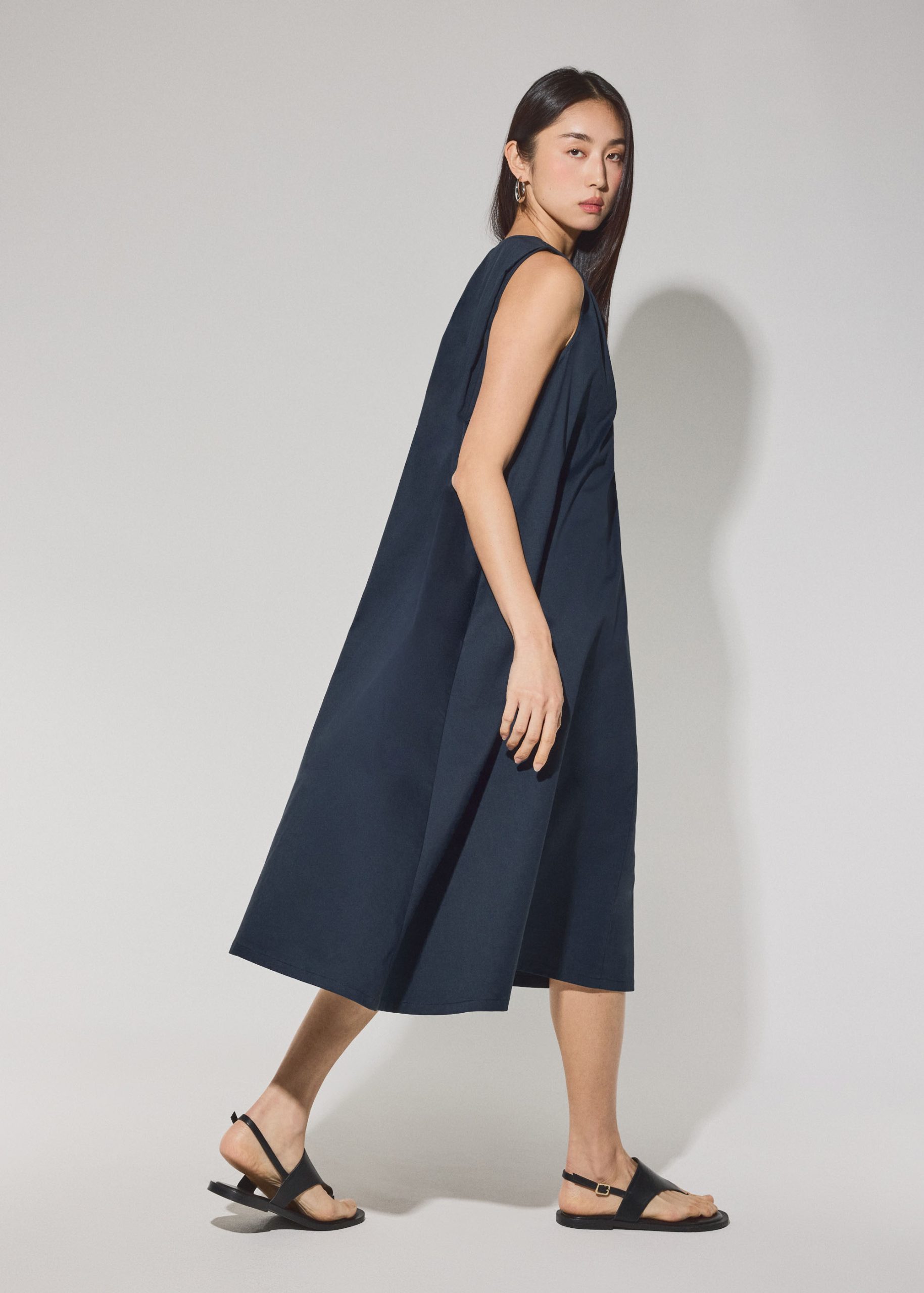Cotton Quarter Zip Trapeze Midi Dress - Image 9