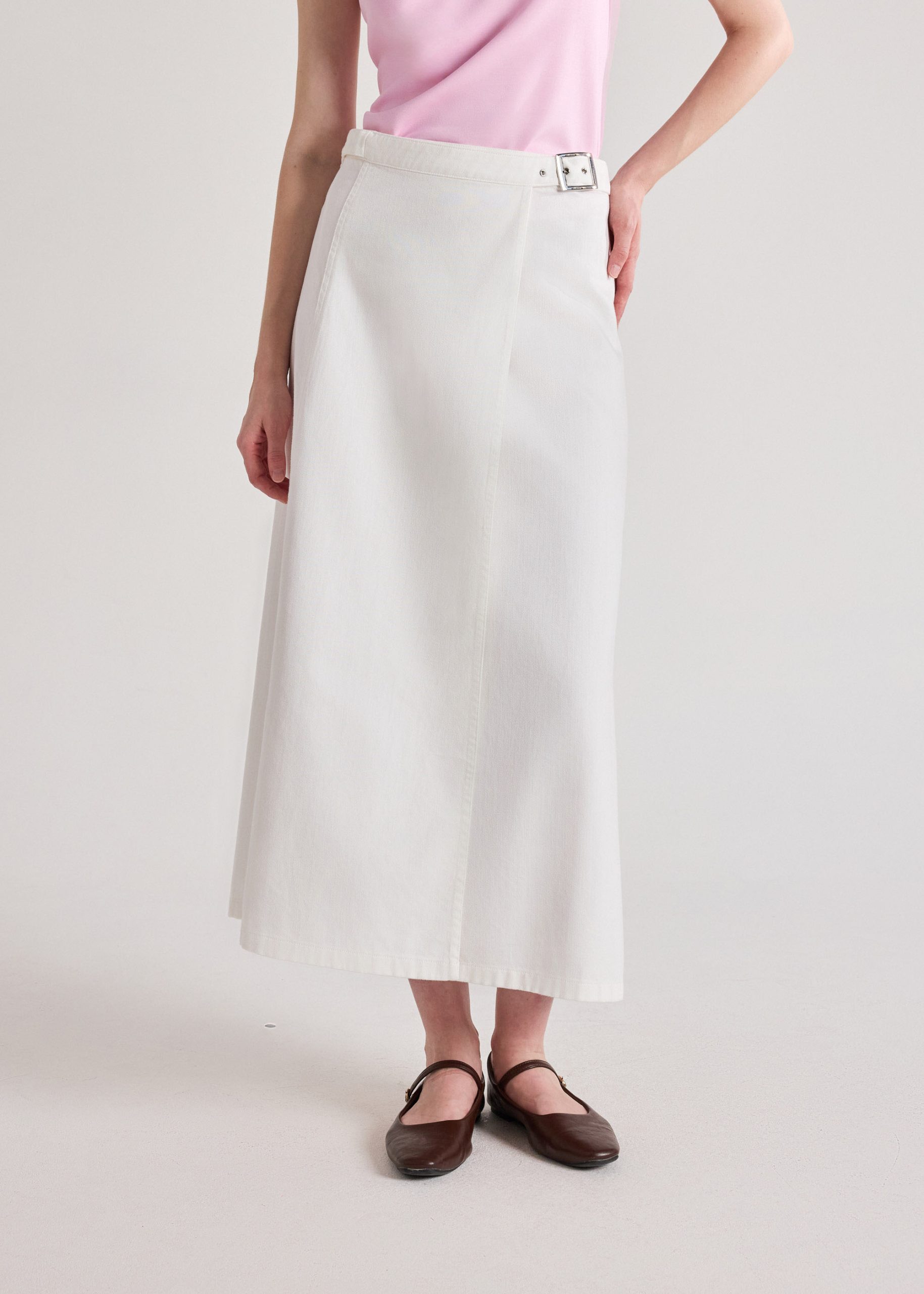 Denim Buckle Belt Wrap Skirt - Image 3