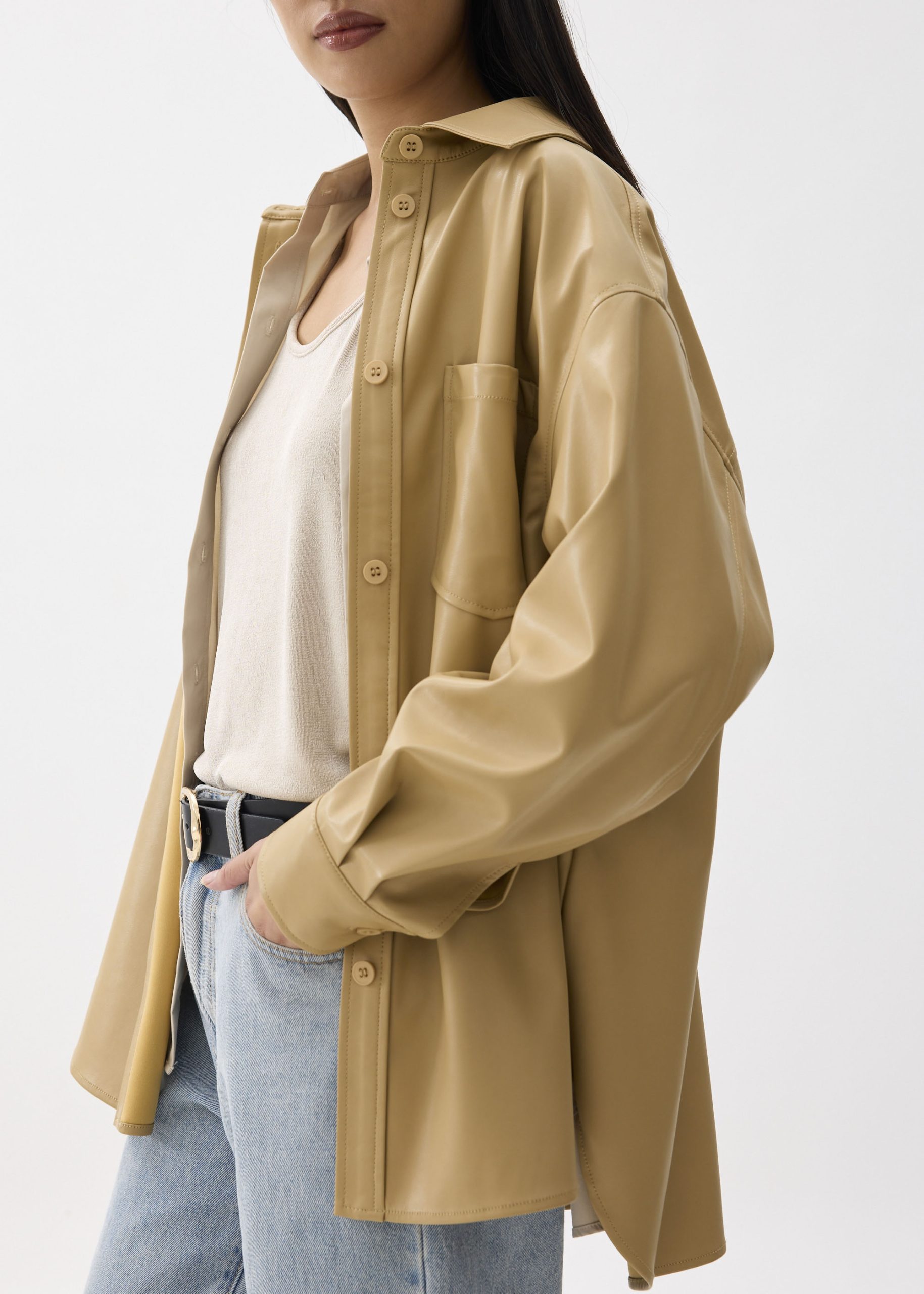 Oversized Vegan Leather Collared Shirt - Image 2