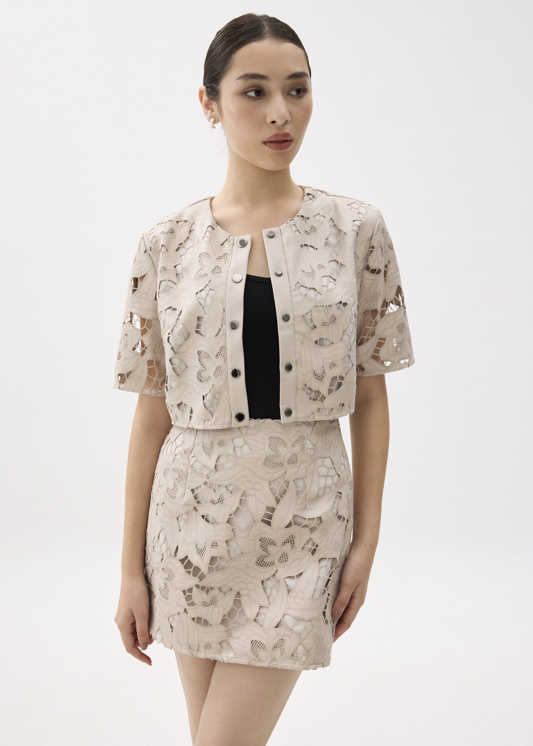 Relaxed Vegan Leather Lace Crop Top - Image 9