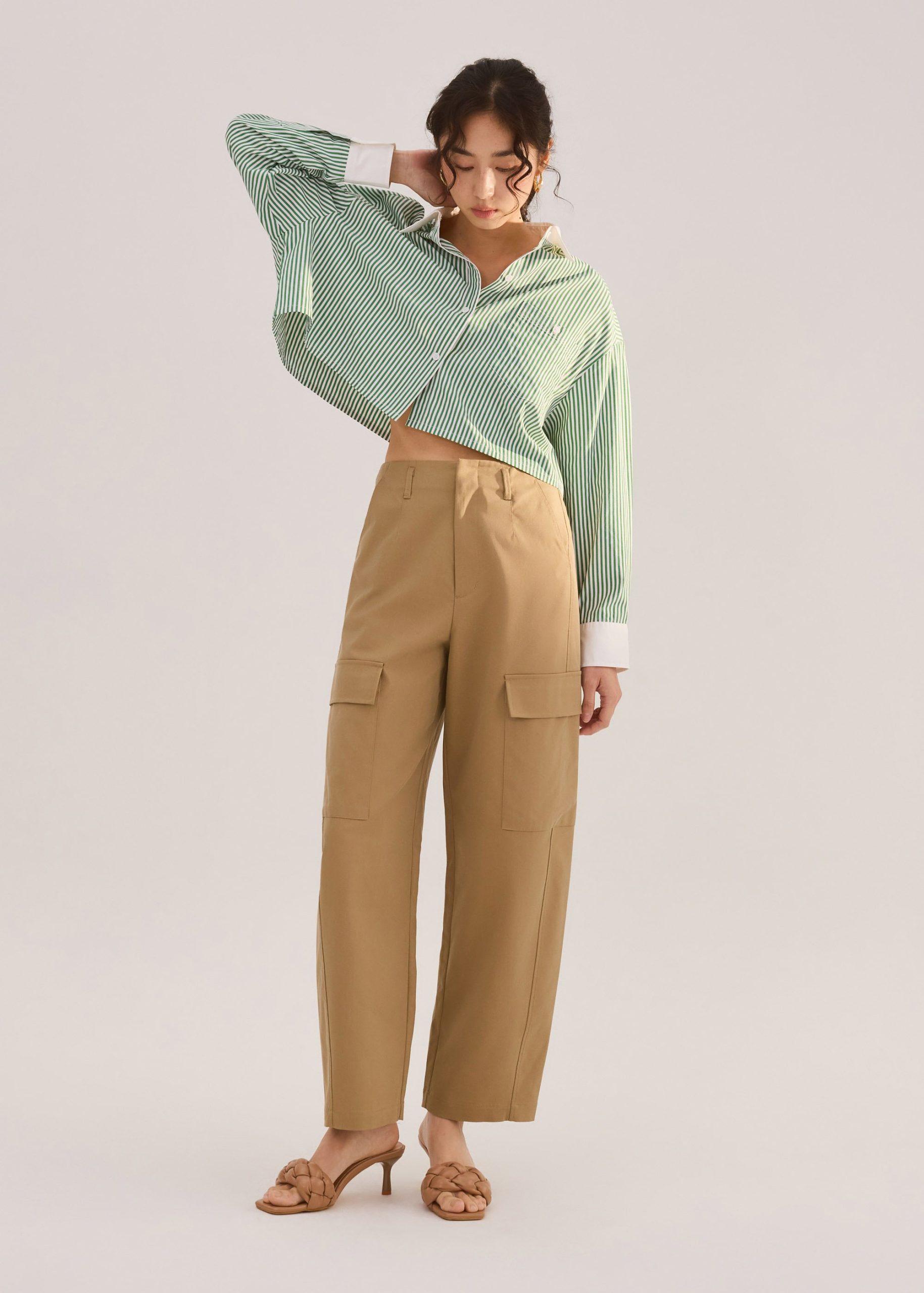 RuchedReady® Striped Cotton Collared Boxy Button Down Top - Image 10