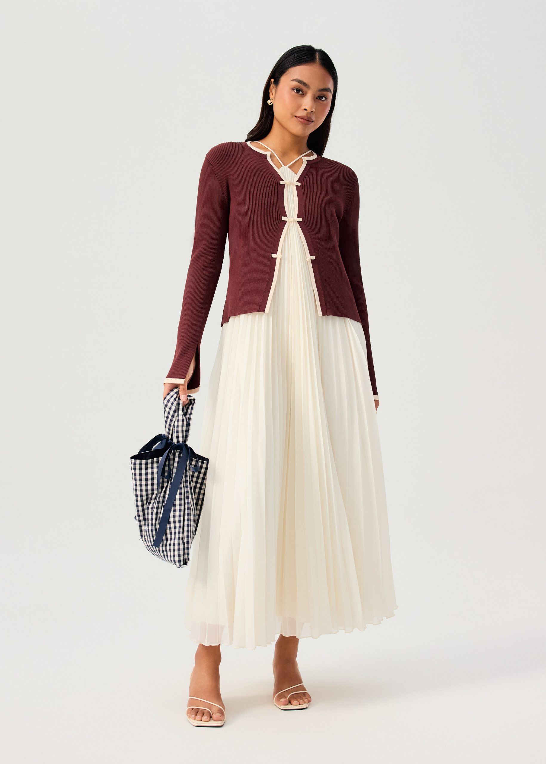 Contrast Piping Ribbed Knit Frog Button Cardigan - Image 10