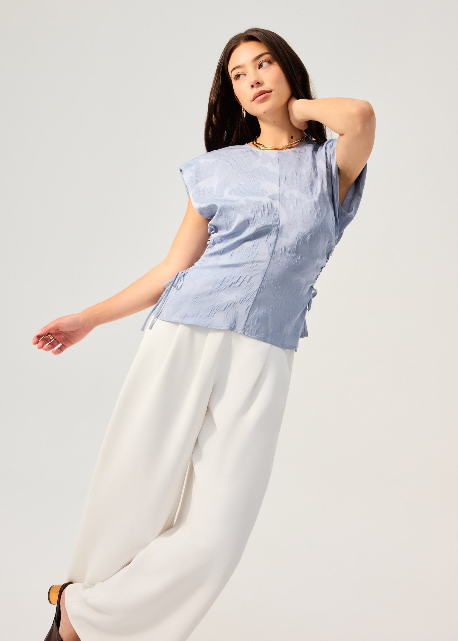 Ananya Side Ruching Satin Round Neck Top - Image 9