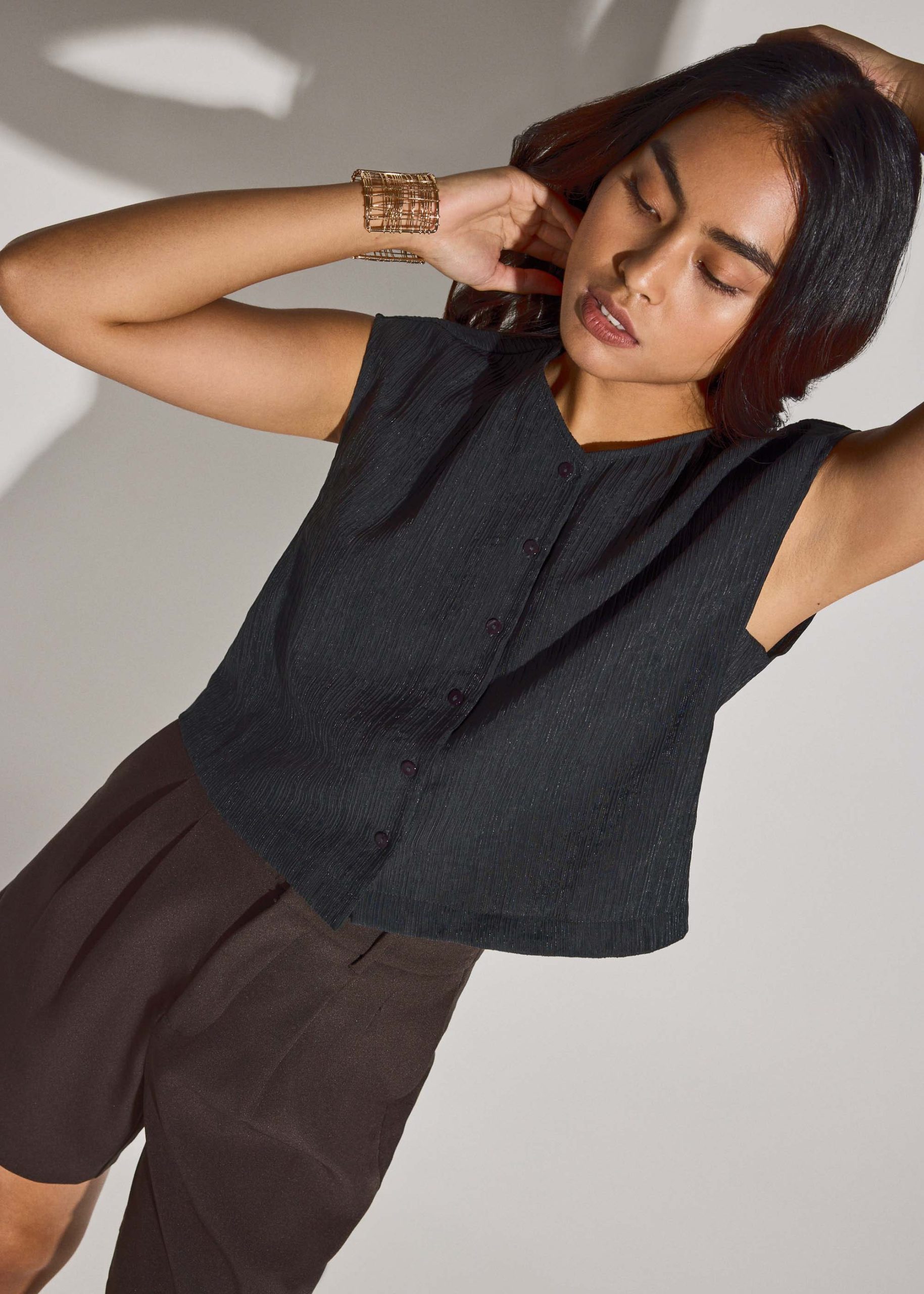 Relaxed Textured Lyocell Button Down Top - Image 4