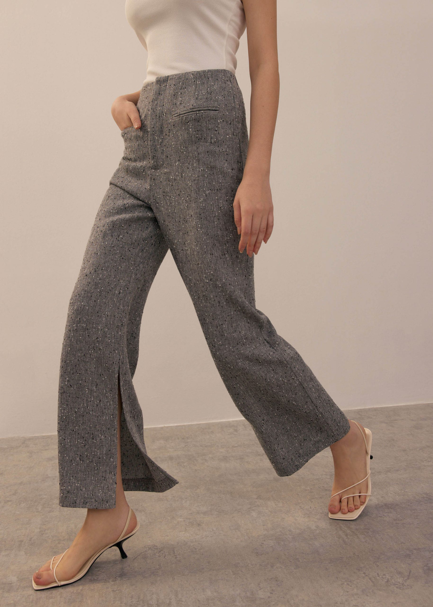 Leggy??Elastic Tweed High Waist Kick Flare Pants - Image 8