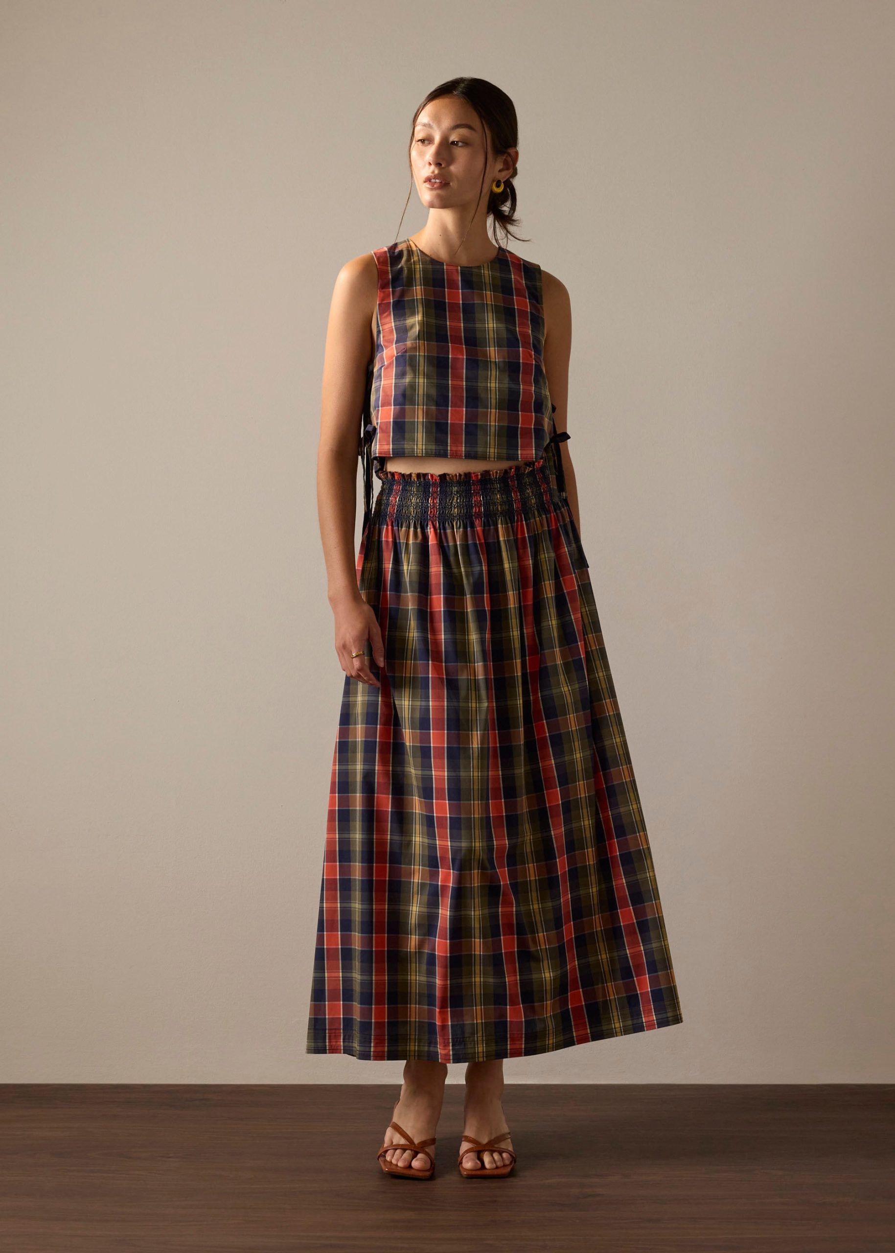 Multi-way Checkered Cotton Relaxed Top