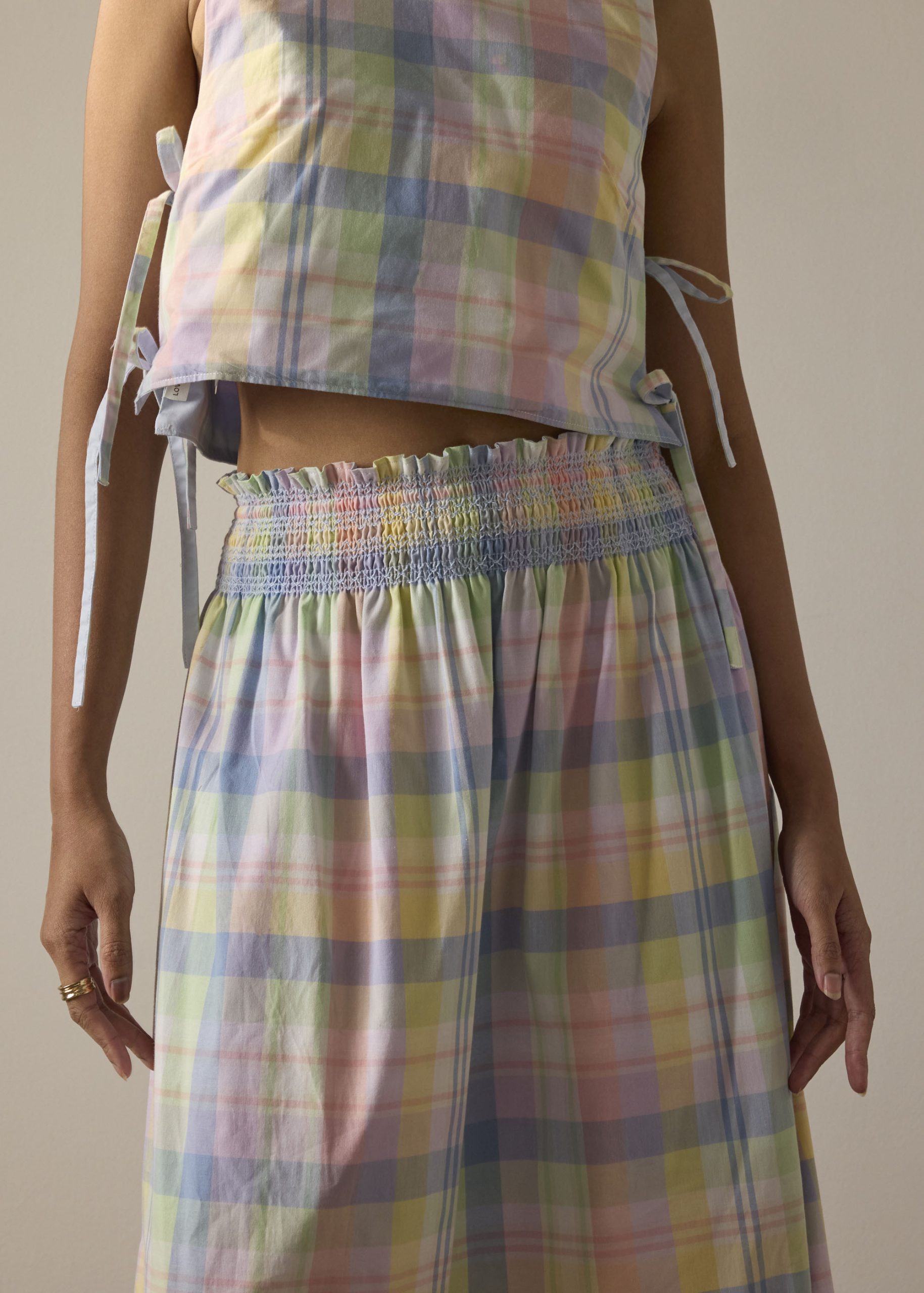 Checkered Cotton Flare Maxi Skirt - Image 10