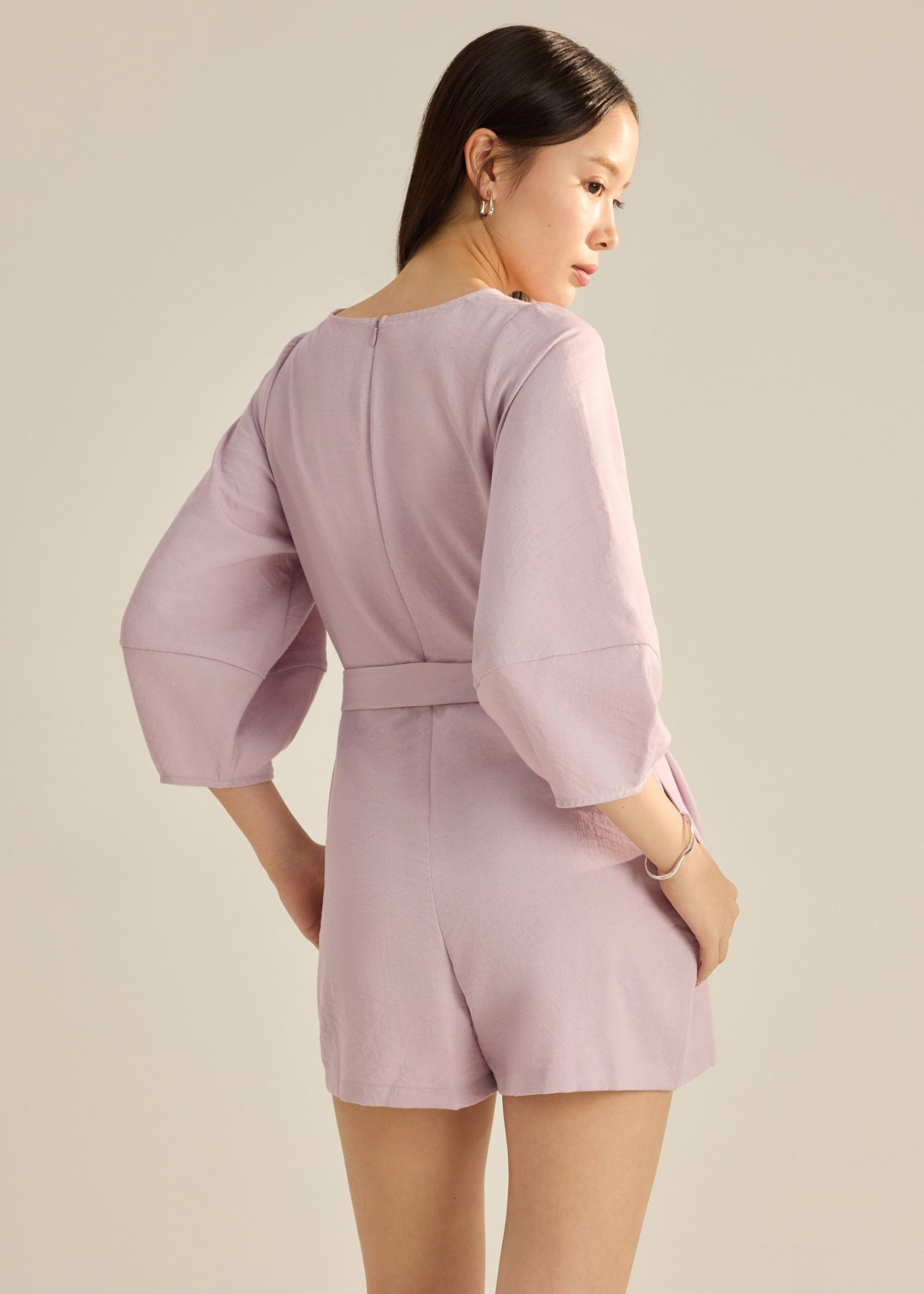 Cocoon Sleeve A-Line Romper With Sash - Image 11