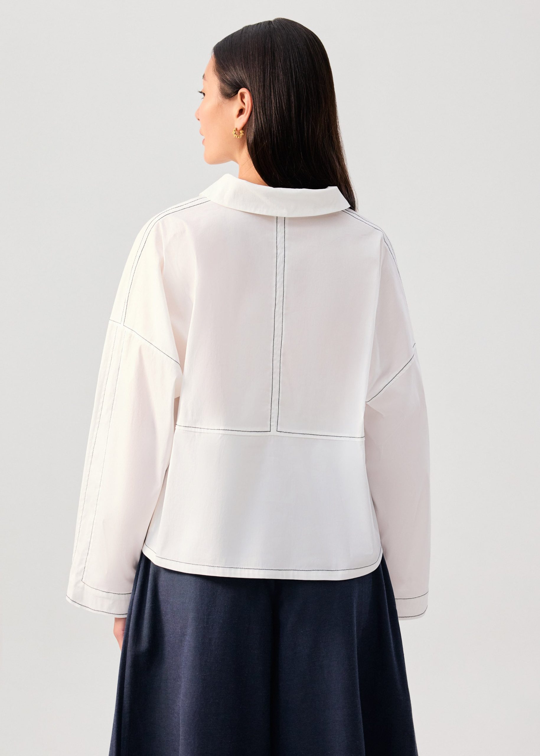 Relaxed Contrast Stitch Cotton Collared Shirt - Image 11