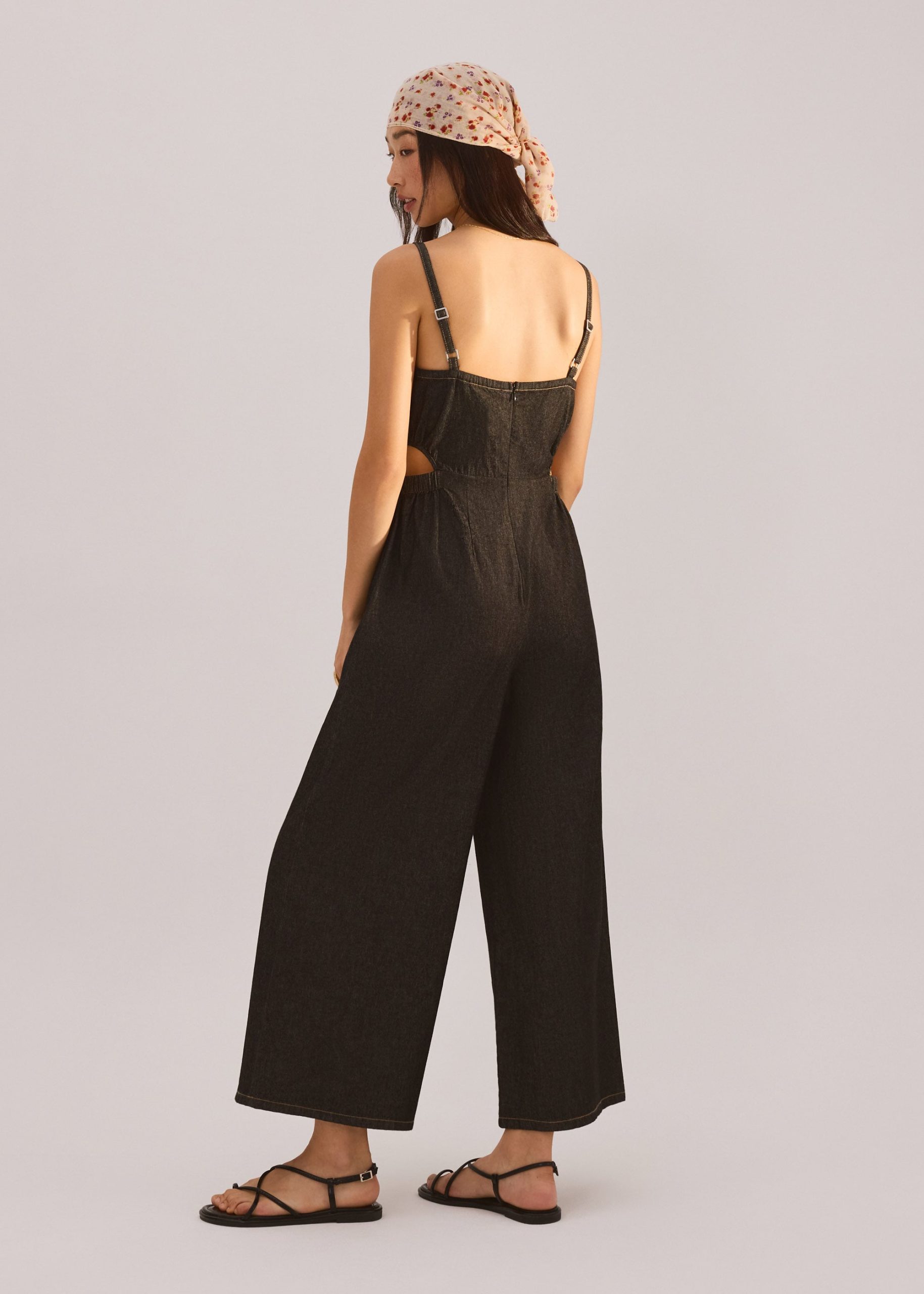 Denim Cut Out Straight Neck Jumpsuit - Image 5