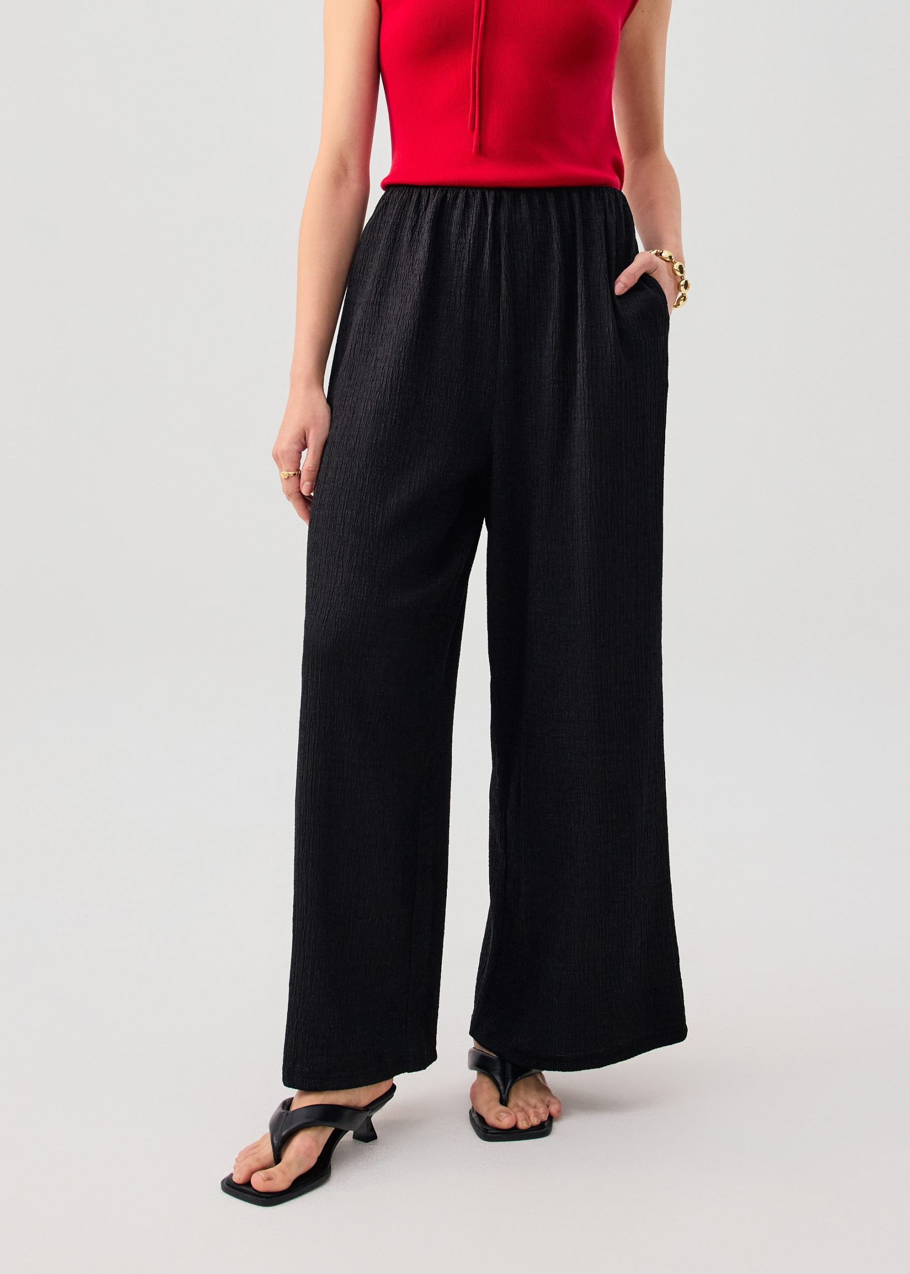 Elastic Crinkled Jersey Wide Leg Pants - Image 2