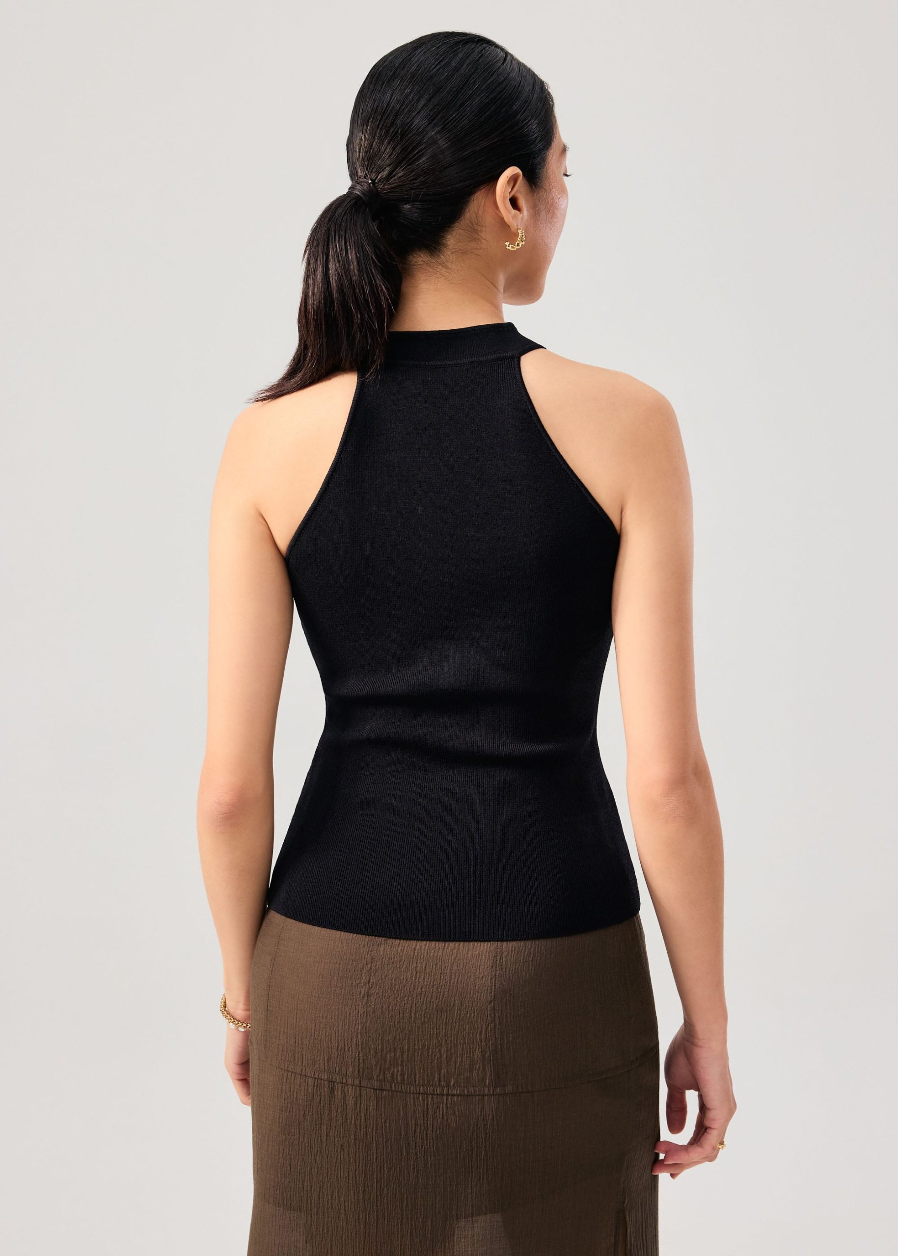 Knit Mandarin Collar Fitted Top - Image 4