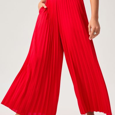 Leggy??Wei Elastic Sunray Pleated Palazzo Pants