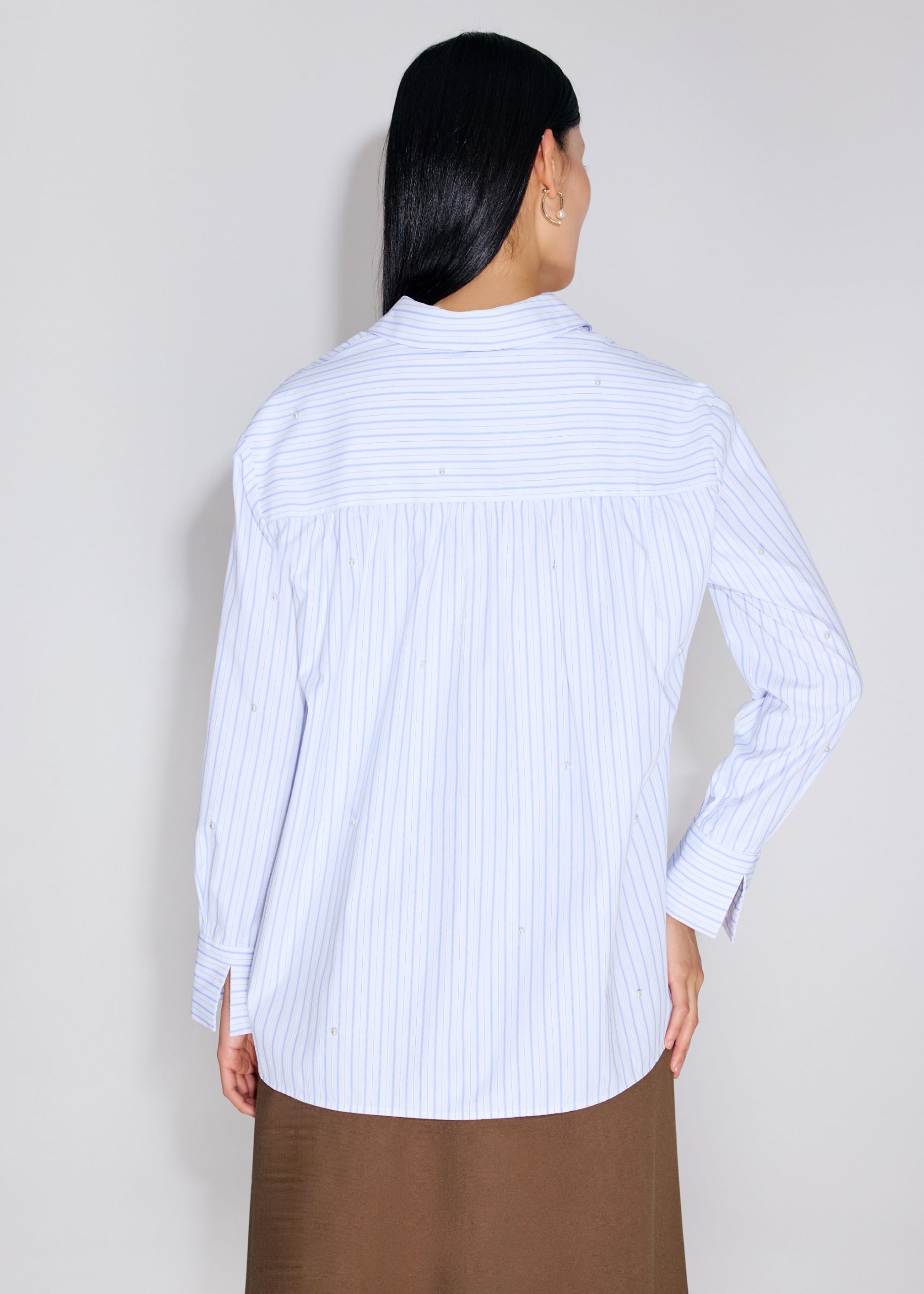 RuchedReady® Oversized Pearl Embellished Pinstripe Button Down Shirt - Image 5