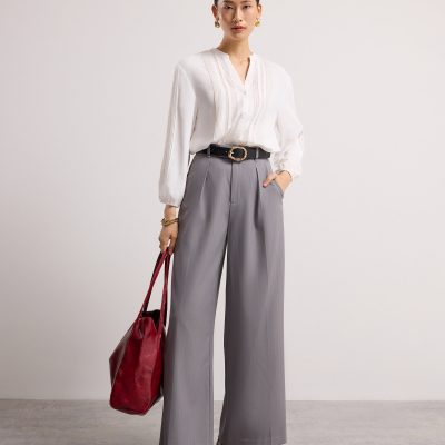 Chea Lace Trim Pintuck Button Down Blouse