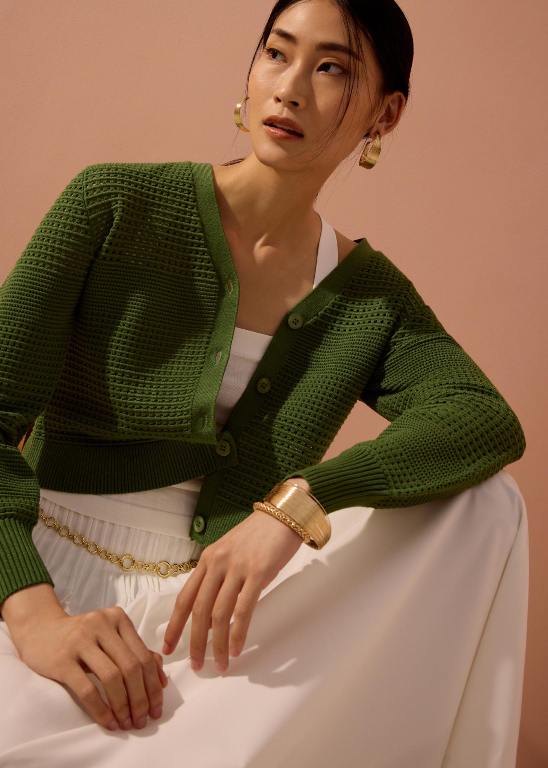 Relaxed Pointelle Knit Cardigan - Image 2