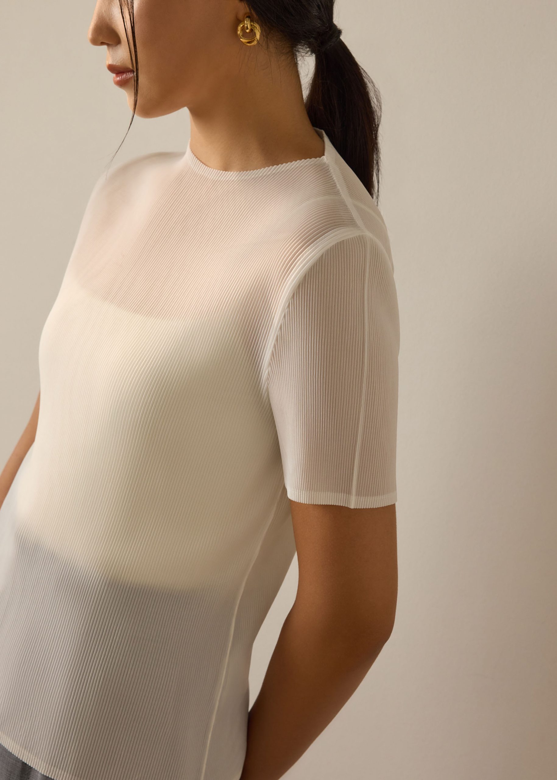 Praveena Plisse Mock Neck Fitted Top - Image 4
