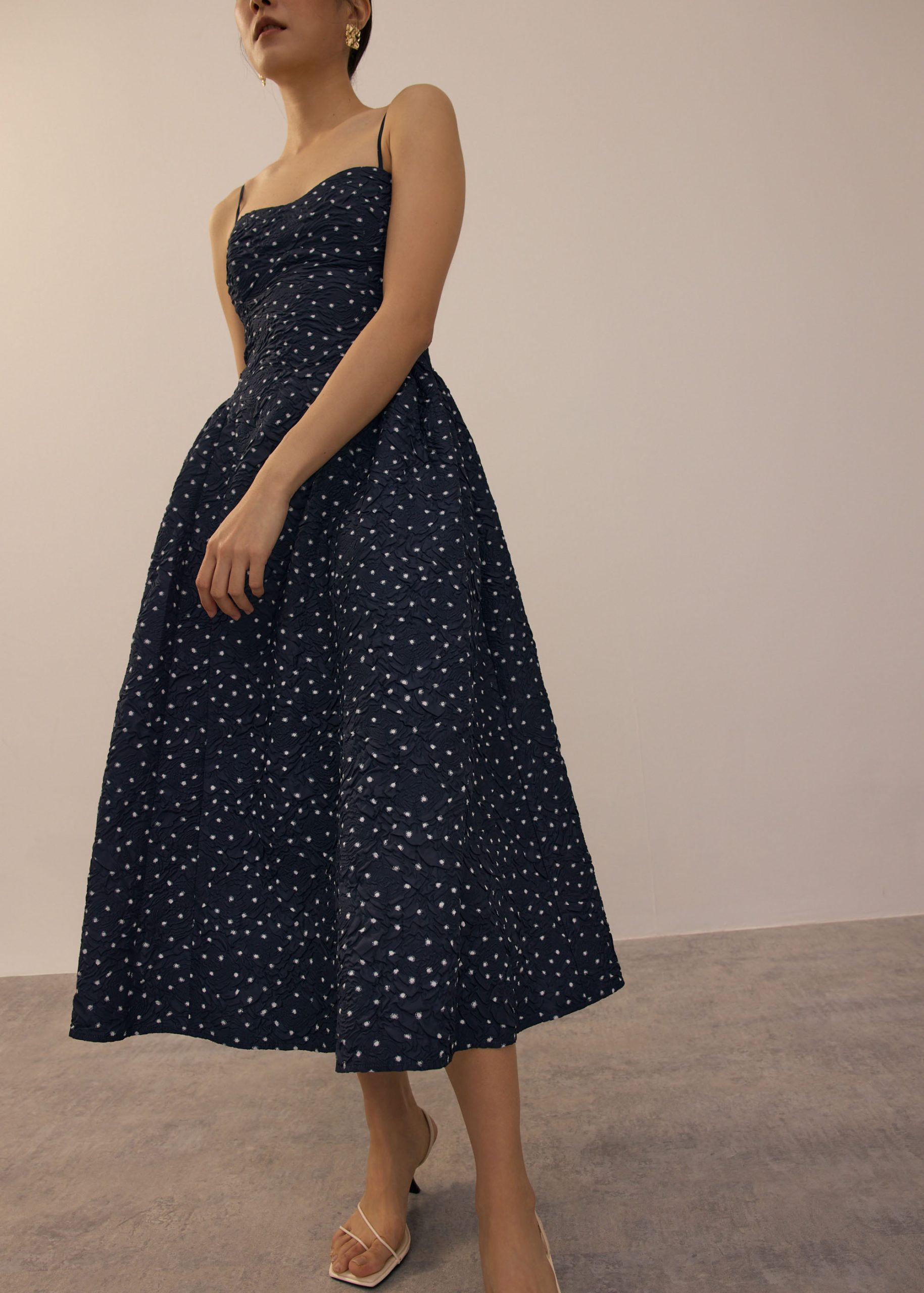 BraFree by LB Crinkled Polka Dot Sweetheart Fit & Flare Midaxi Dress - Image 6