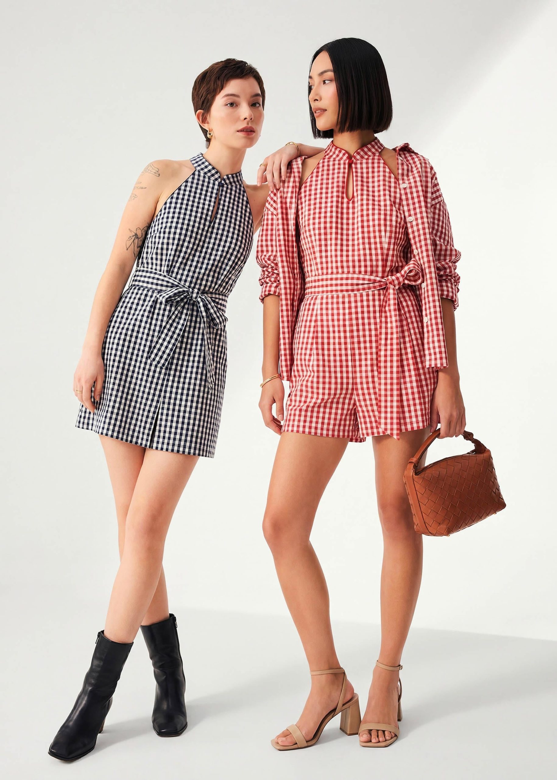 Gingham Cotton Mandarin Collar A-line Romper - Image 3