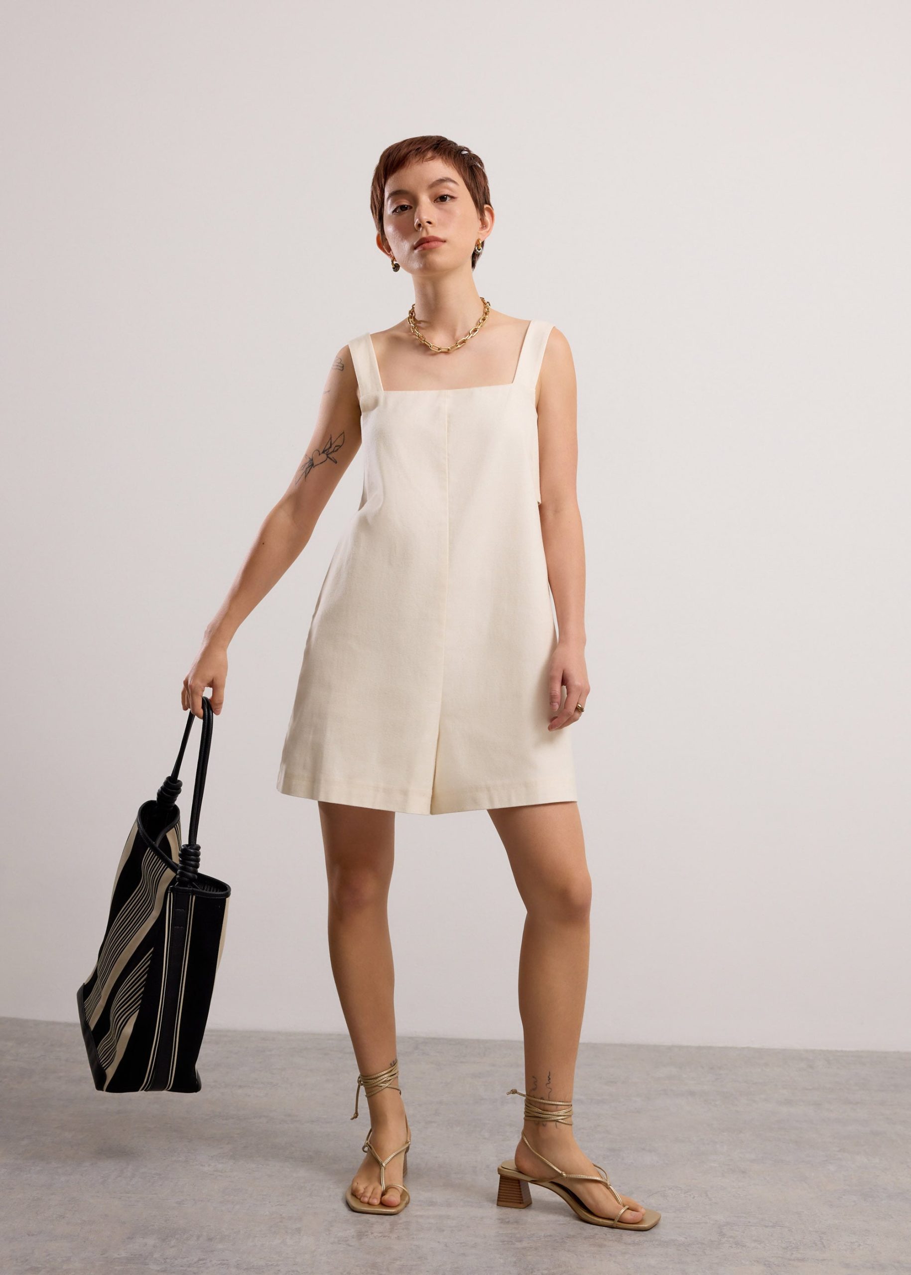 Relaxed Chambray Cutout Romper - Image 8