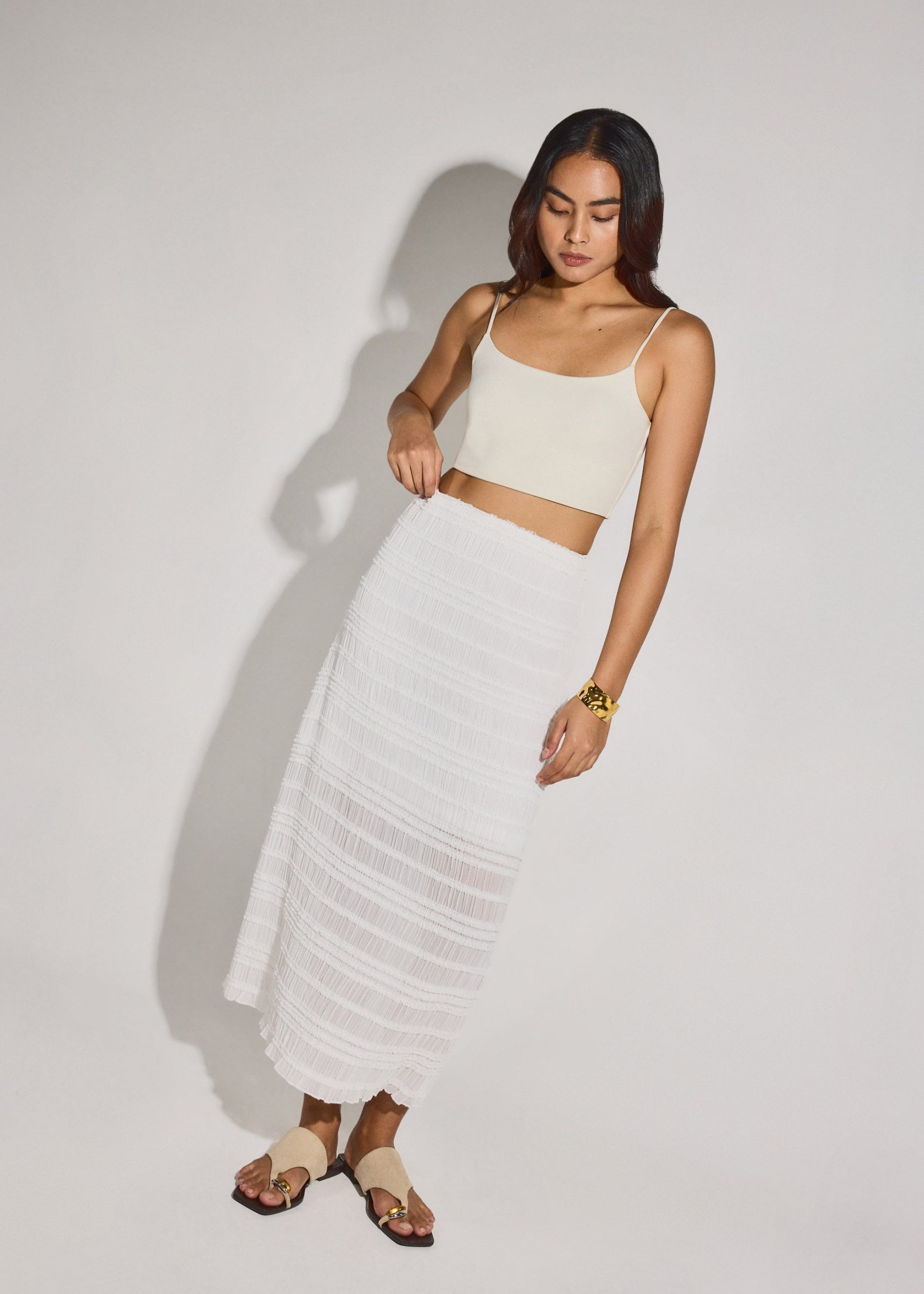 Elastic Sheer Crinkled Column Midaxi Skirt - Image 8