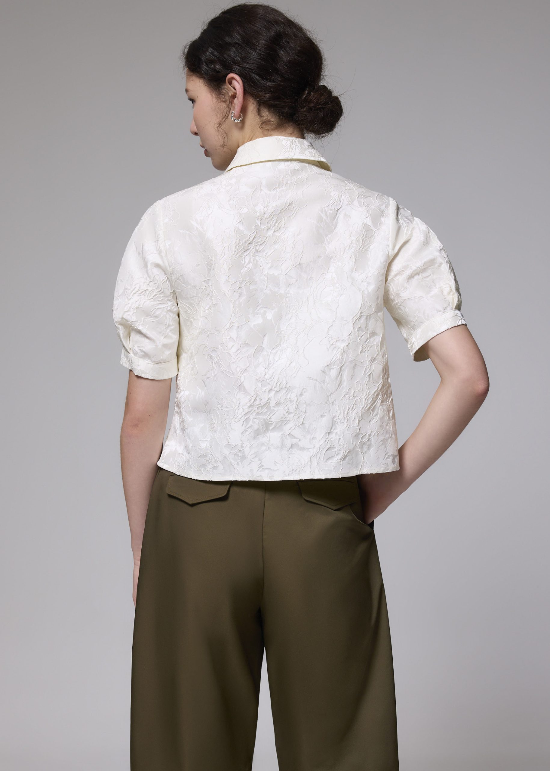 Brocade Collared Puff Sleeve Top - Image 11
