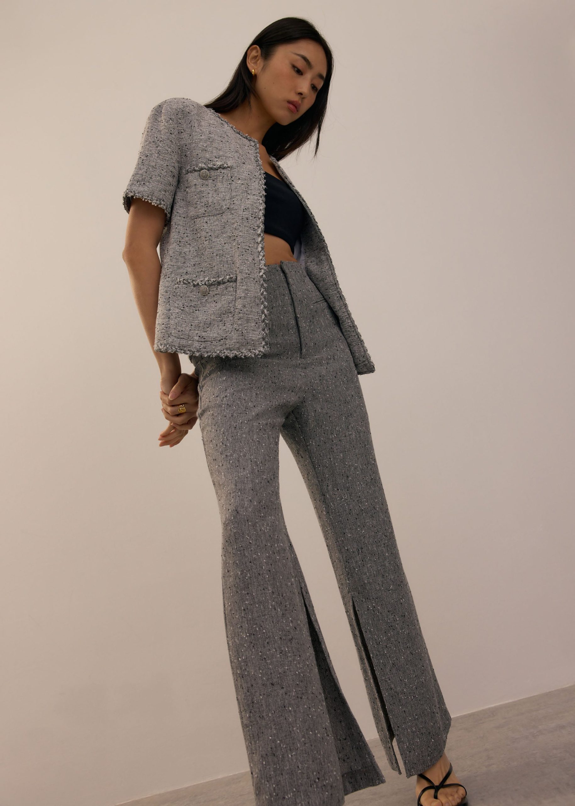 Leggy??Elastic Tweed High Waist Kick Flare Pants - Image 2