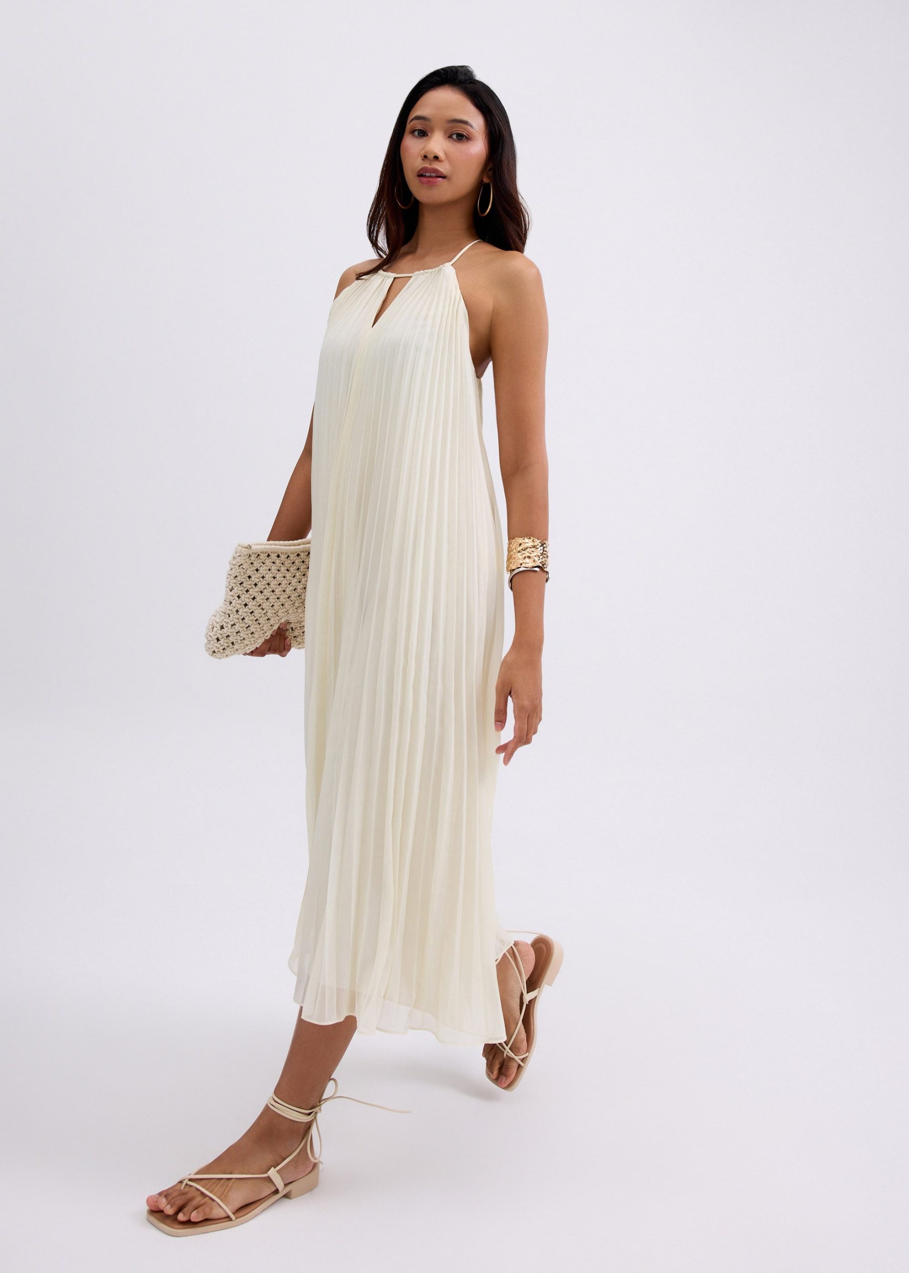 Pleated Trapeze Halter Midaxi Dress - Image 2