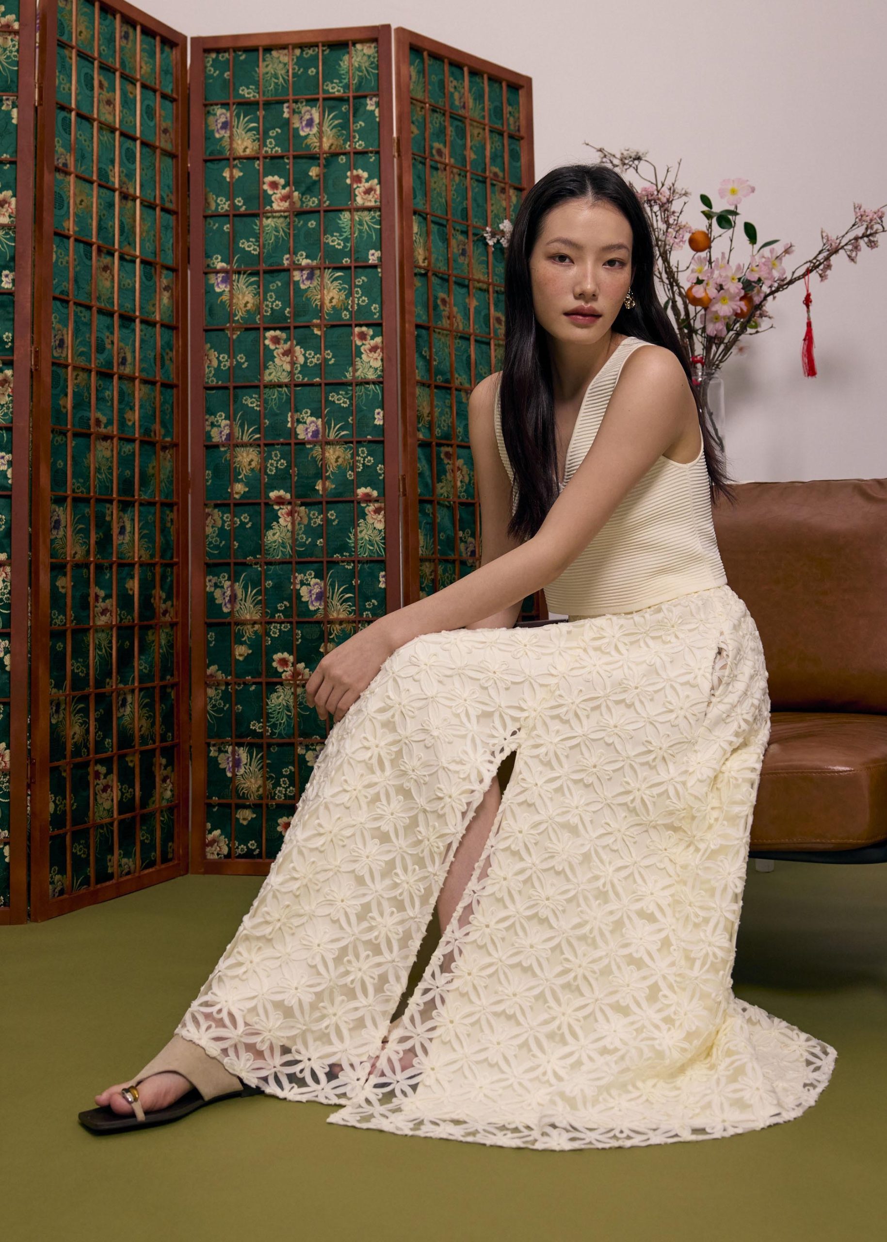 Lace High Waist Flare Maxi Skirt - Image 3