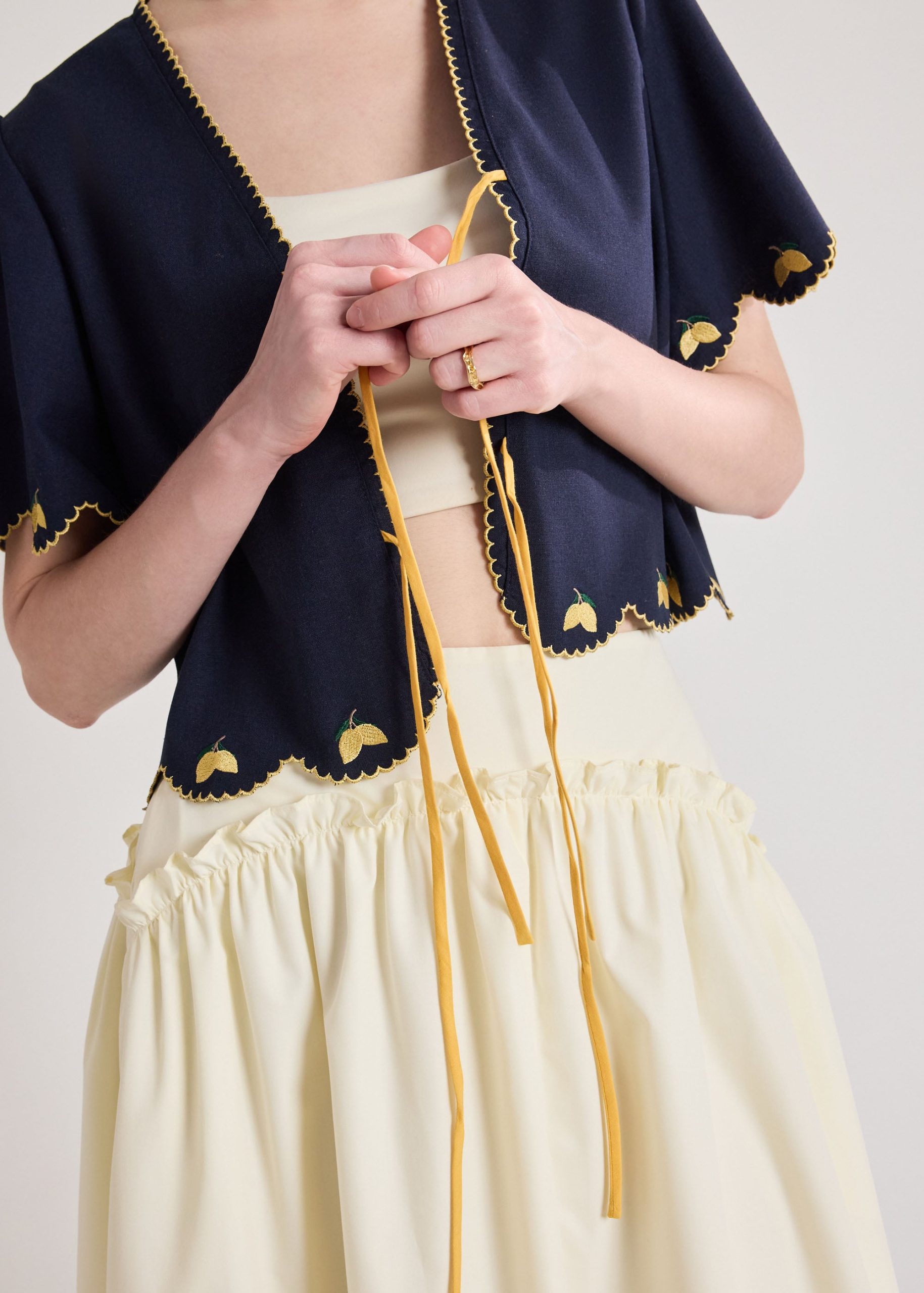 Embroidered Ribbon Tie Blouse - Image 4