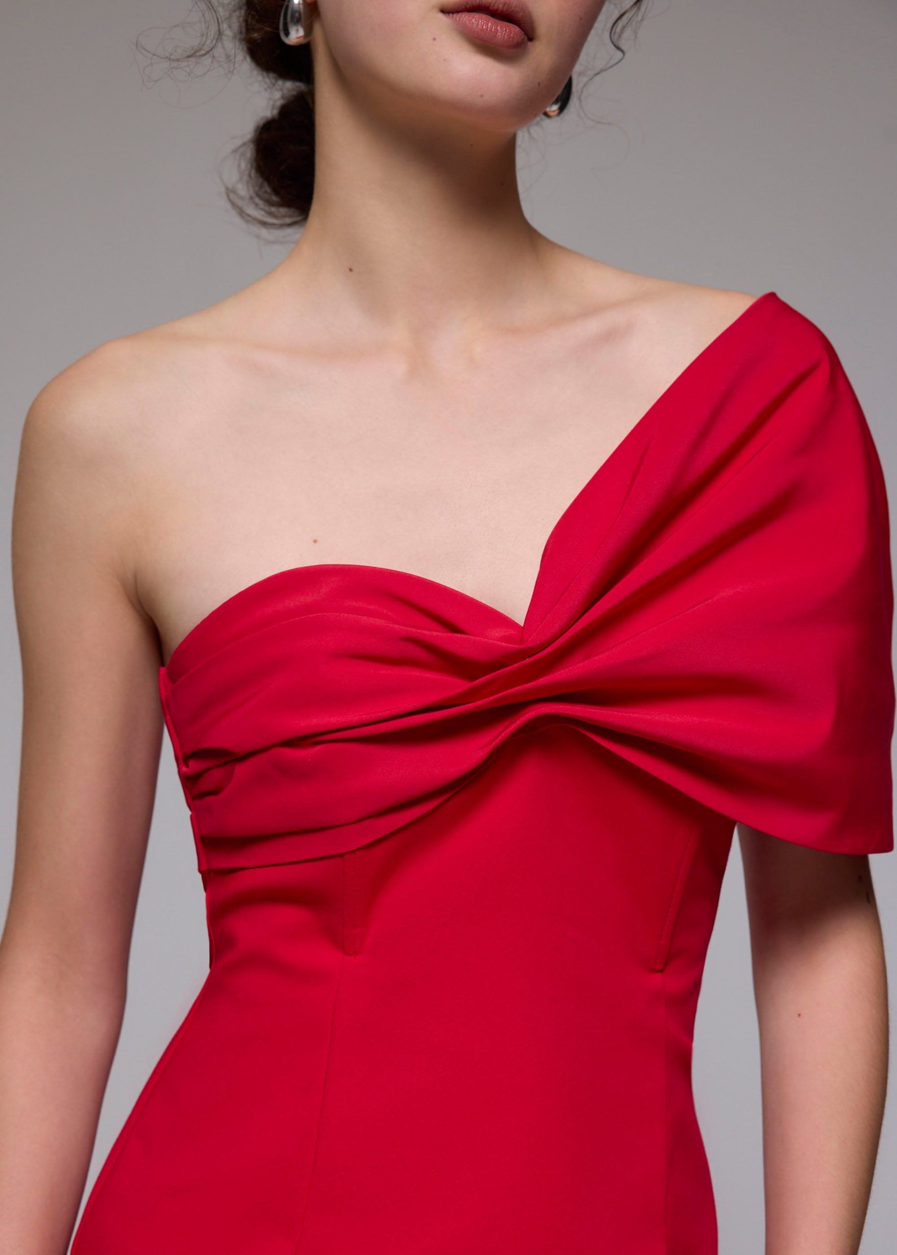 Asymmetric Front Twist Column Midi Dress - Image 6