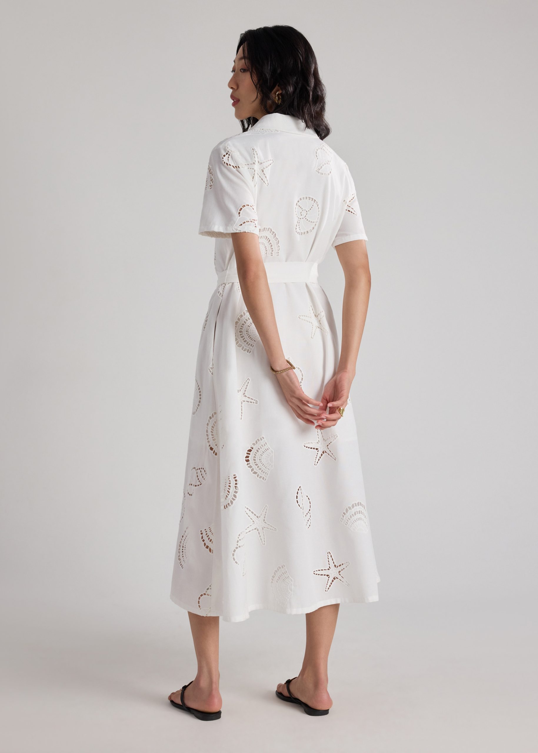Collared Fit & Flare Dress With Sash in Tidal Escape Broderie - Image 3