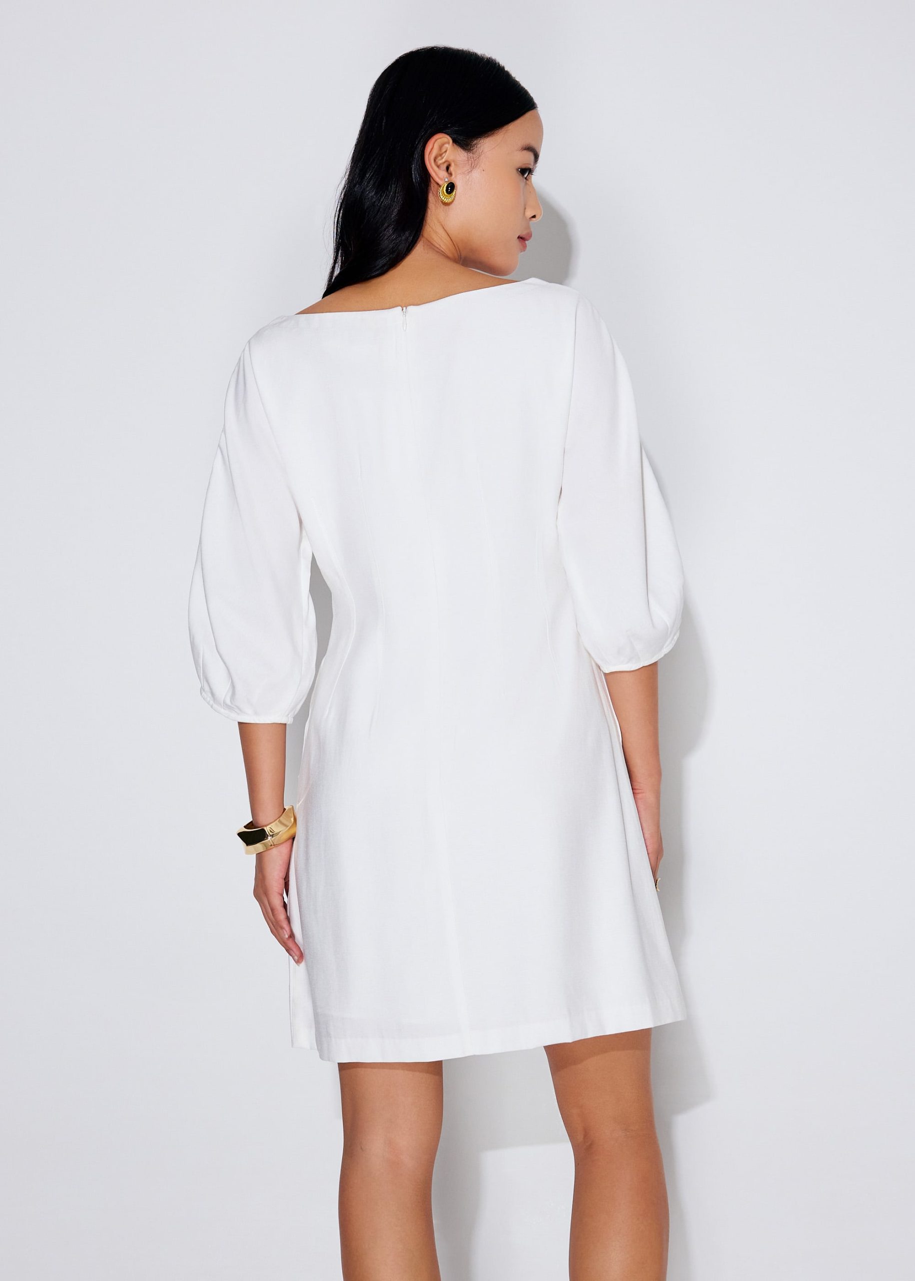 Scoop Neck Puff Sleeve A-Line Mini Dress - Image 10