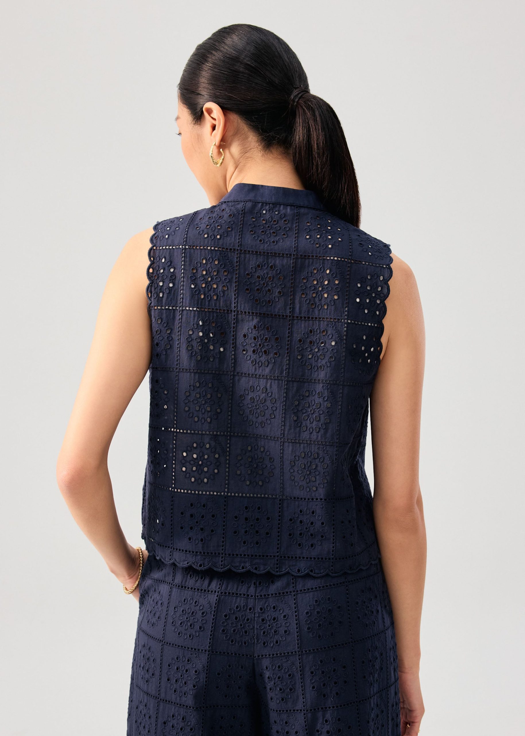 Cotton Broderie Mandarin Collar Top - Image 13